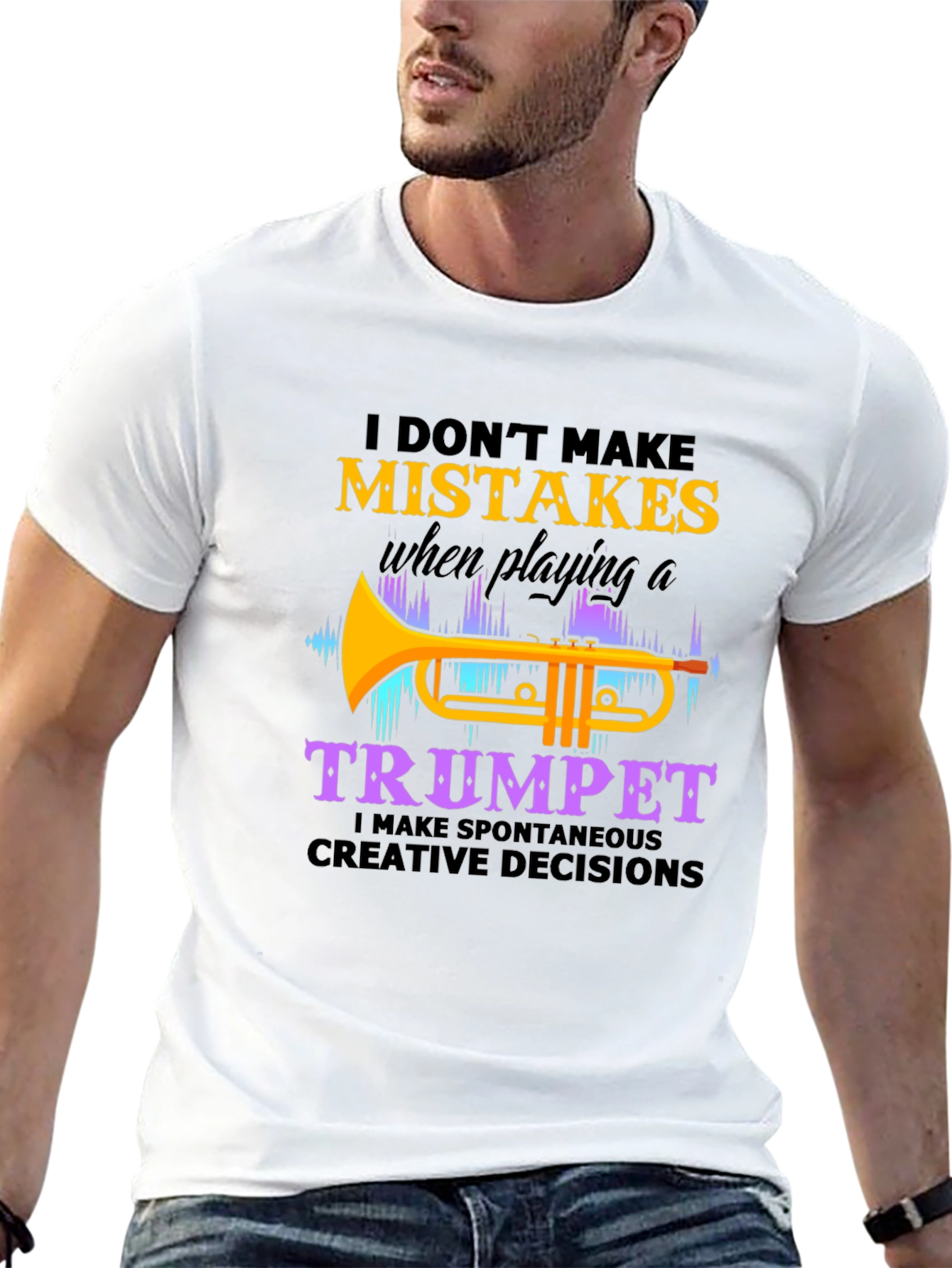 Black Funny Trumpet Player T-Shirt - I Don't Make Mistakes view 13