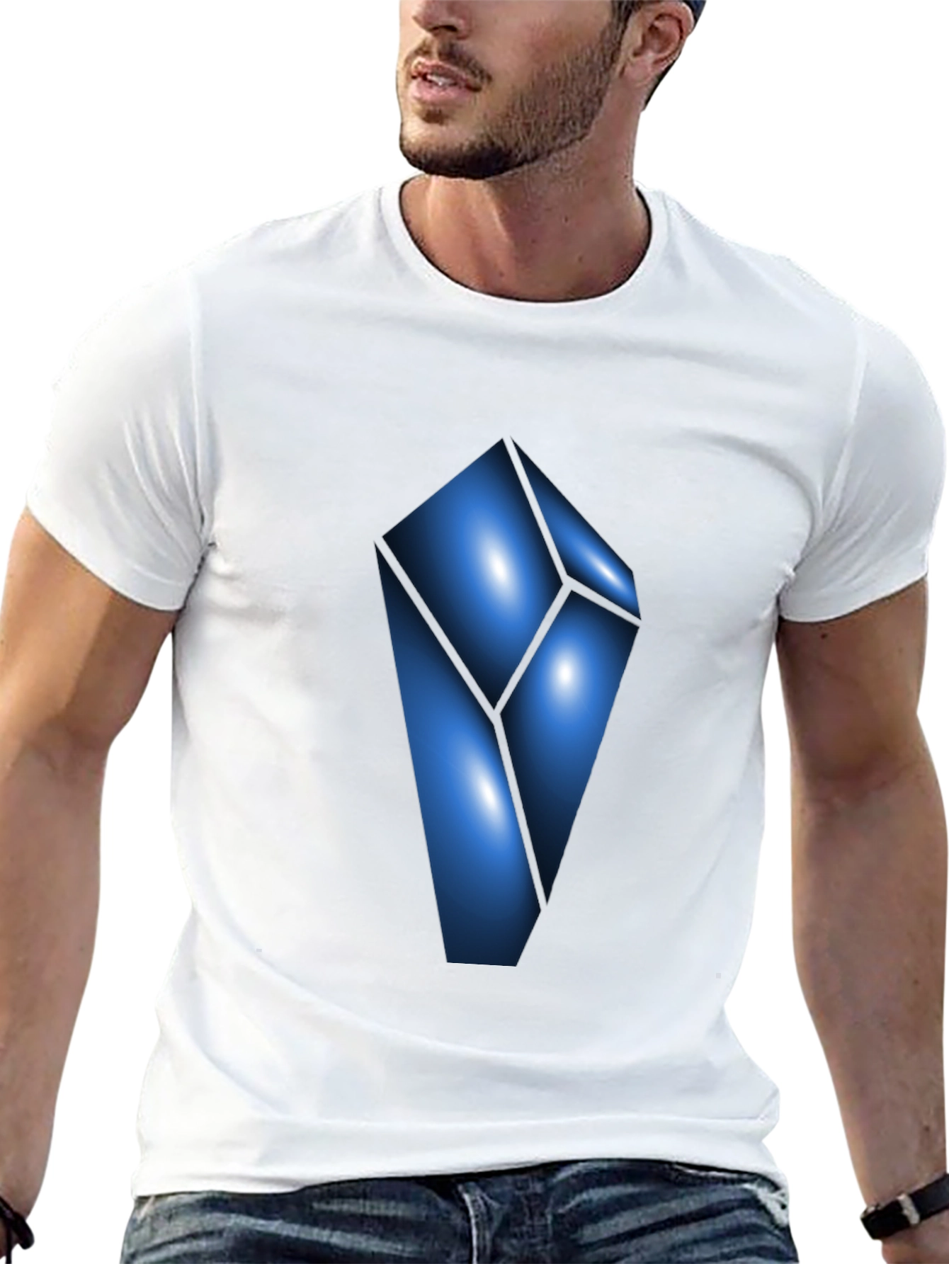 Black Abstract Blue Crystal Graphic T-Shirt - Modern Design view 13