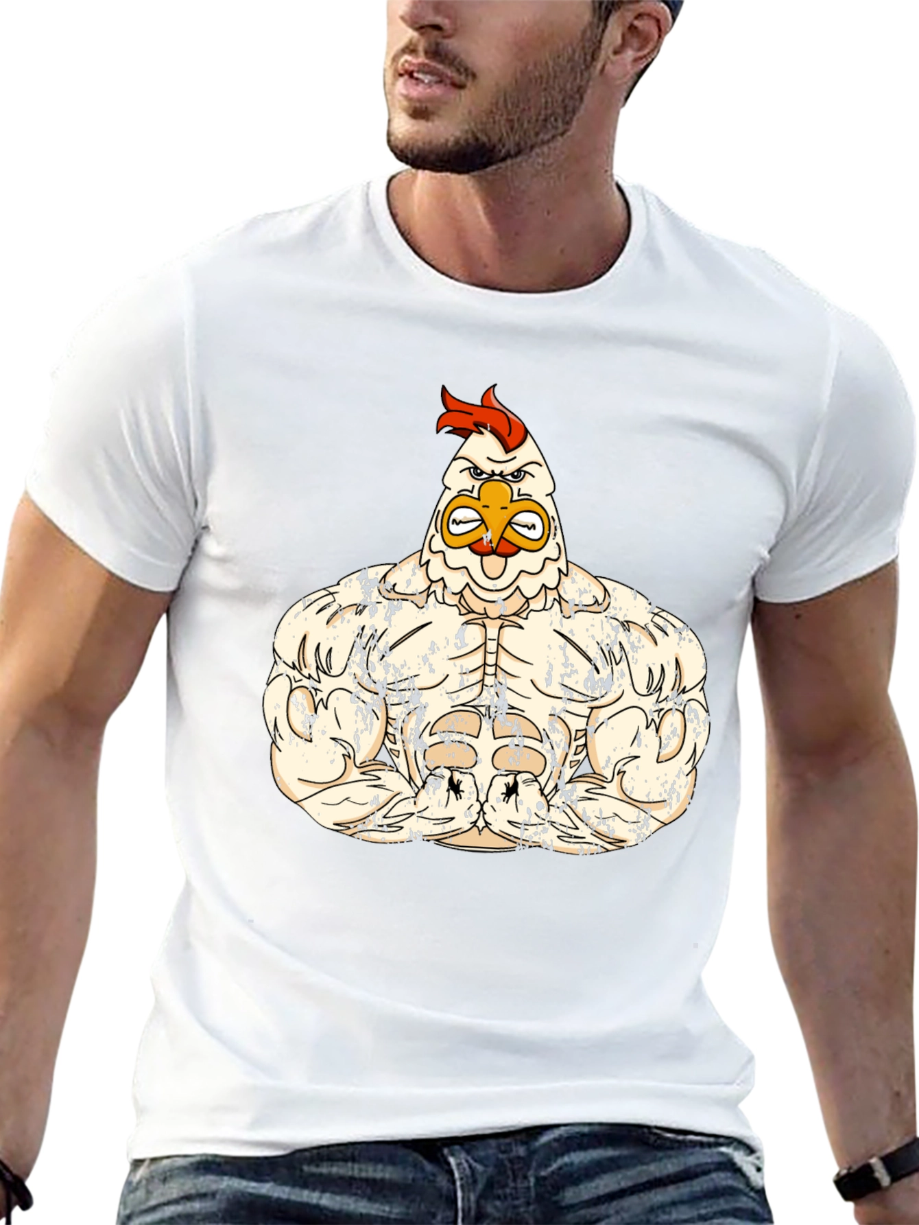 Black Muscle Chicken Graphic Tee - Black Cotton Shirt view 13