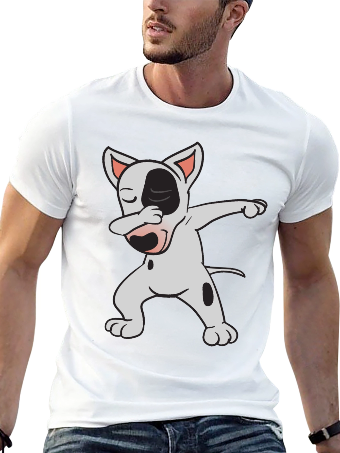 Black Dabbing Bull Terrier Graphic Tee view 13
