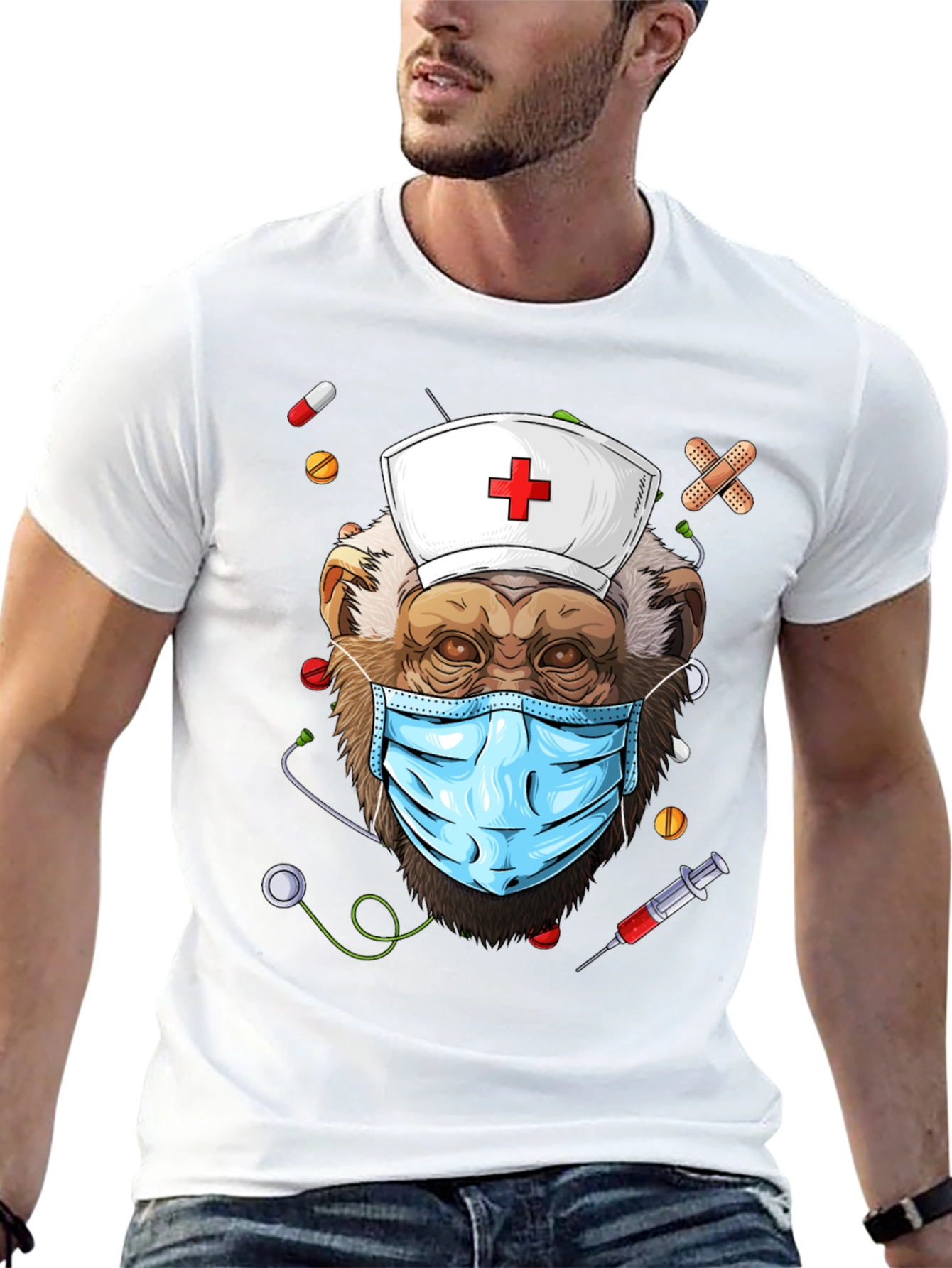 Black Nurse Monkey Graphic T-Shirt - Unique & Fun Design! view 13