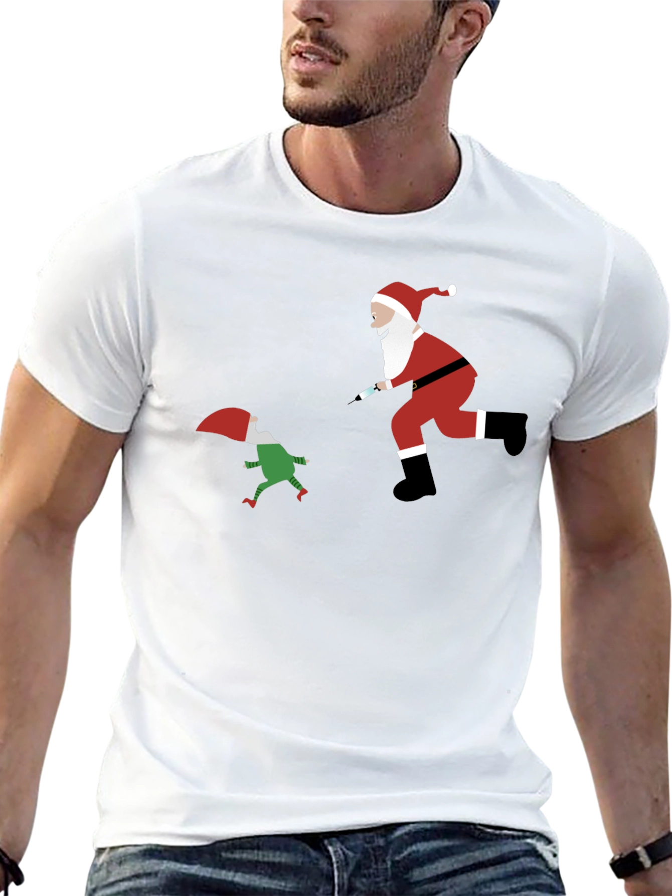 Black Santa Elf Syringe Black T-Shirt view 13