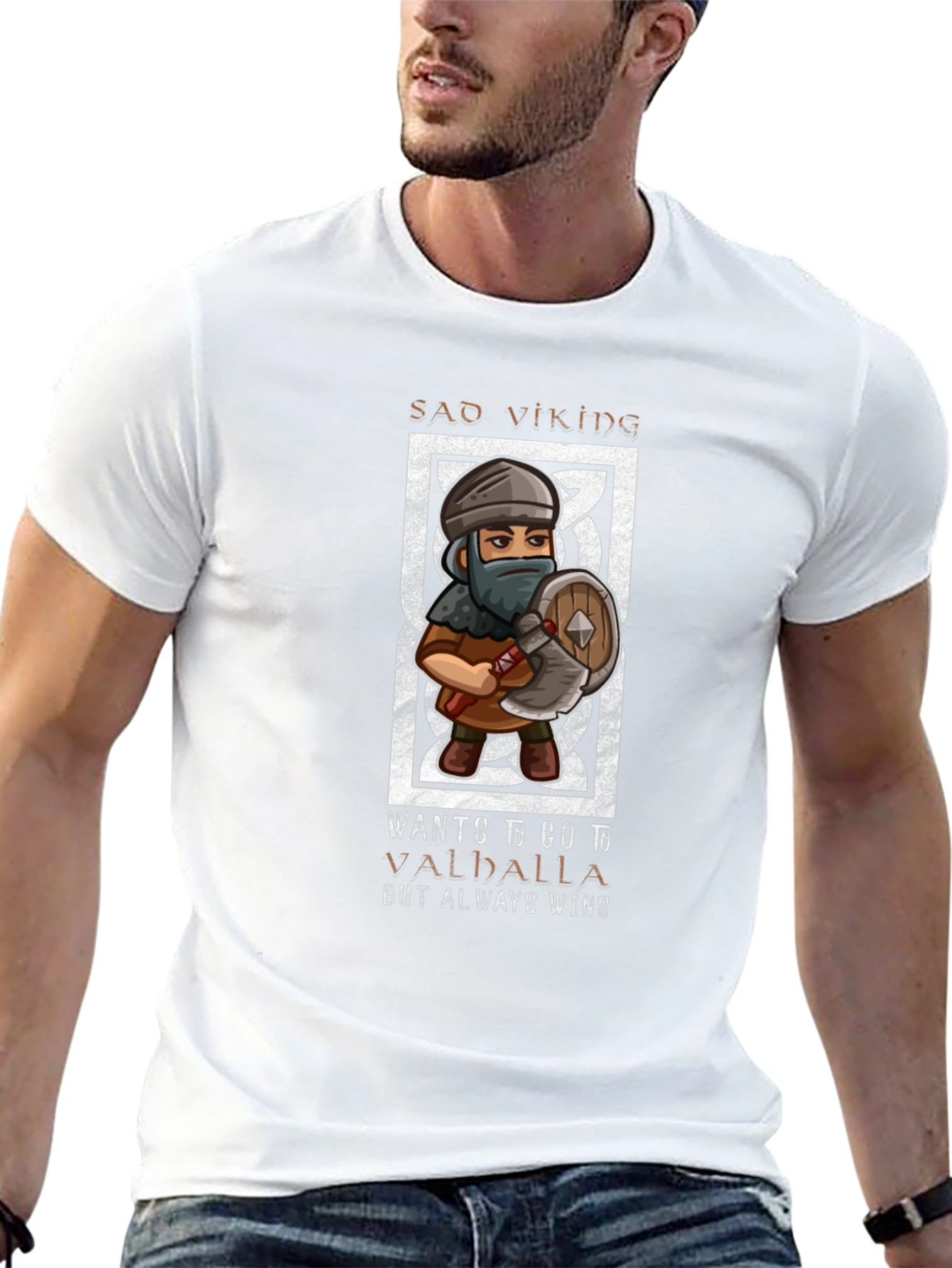 Black Sad Viking Valhalla Men's Graphic Tee view 13