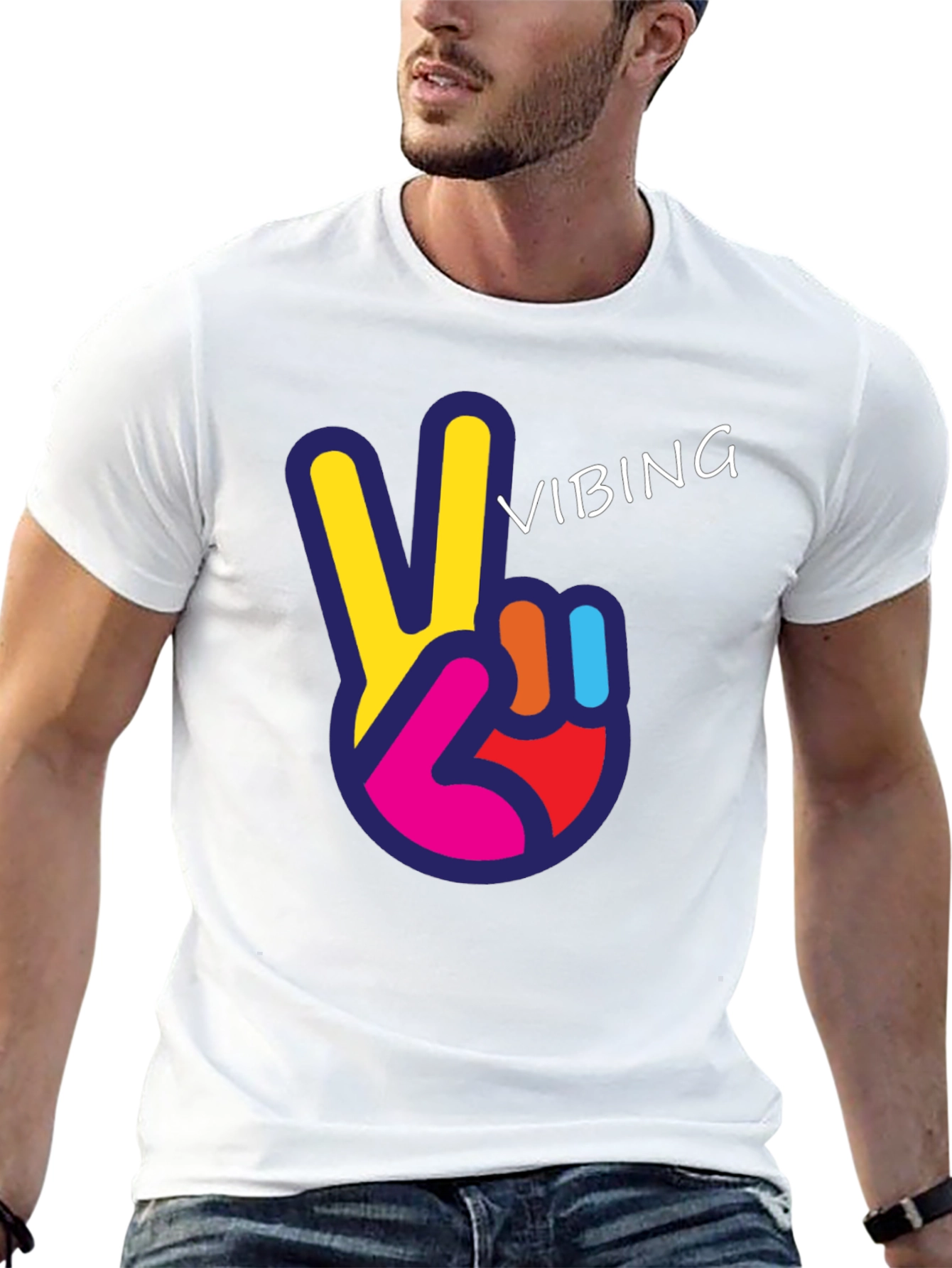 Black Vibing Peace Sign Graphic Tee view 13