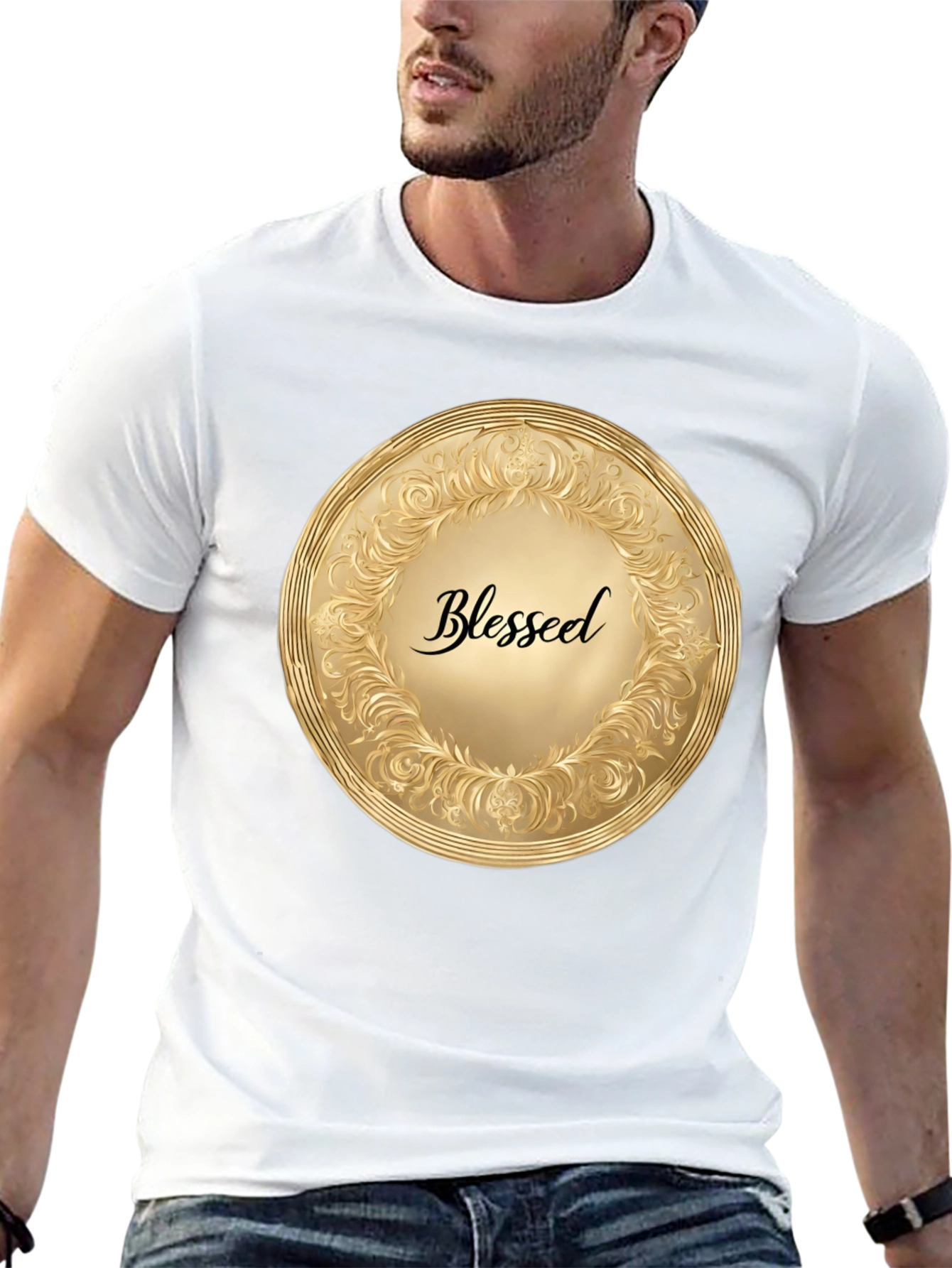 Black Blessed Gold Medallion Black T-Shirt view 13