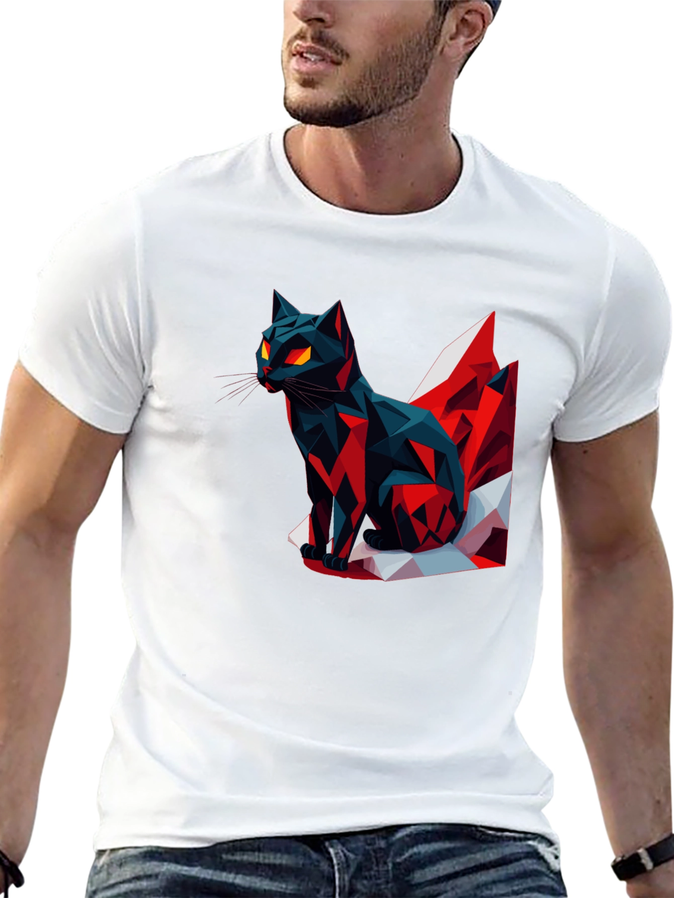 Black Geometric Cat Graphic T-Shirt view 13