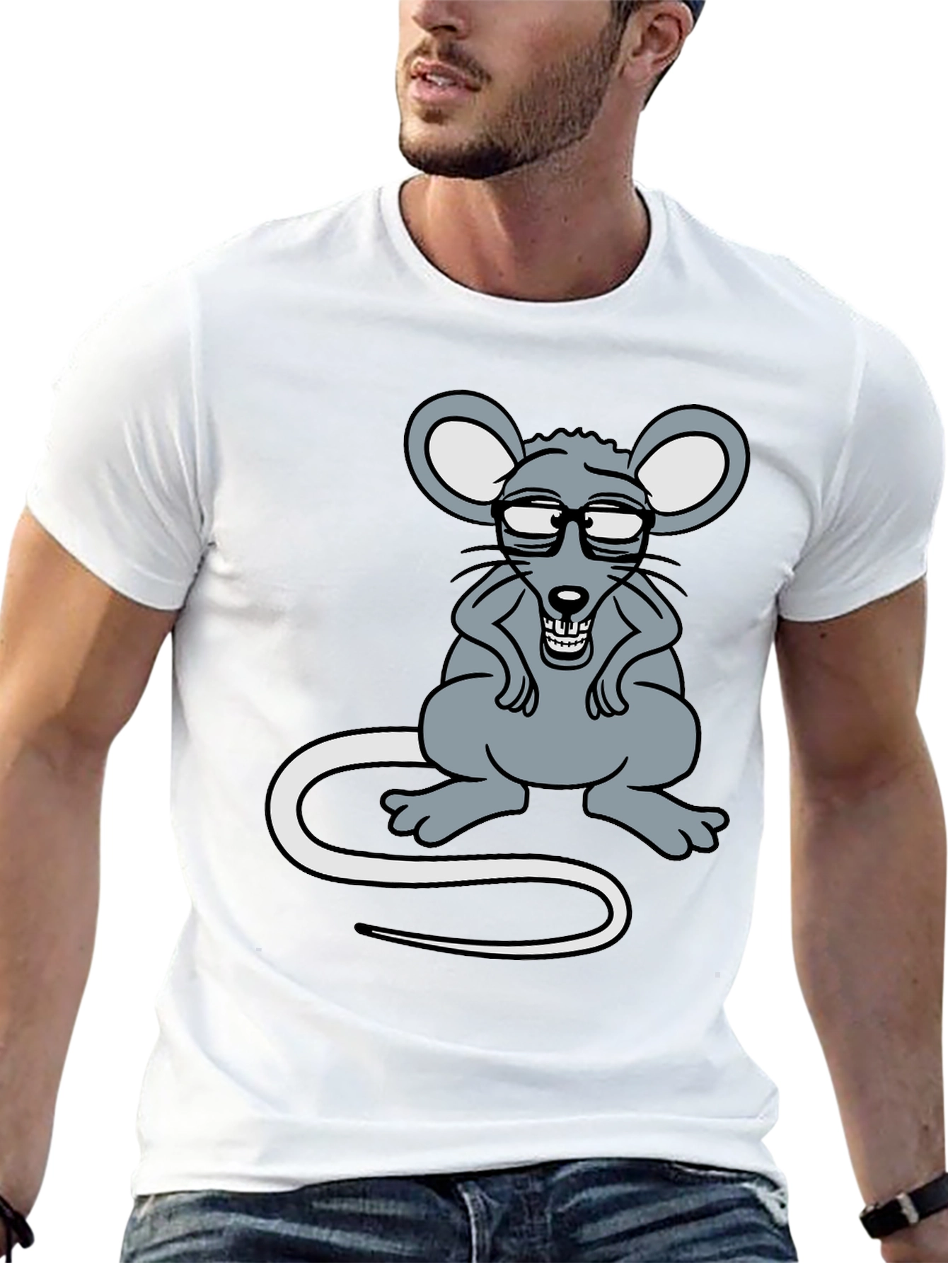 Black Funny Rat with Glasses Graphic Tee view 13