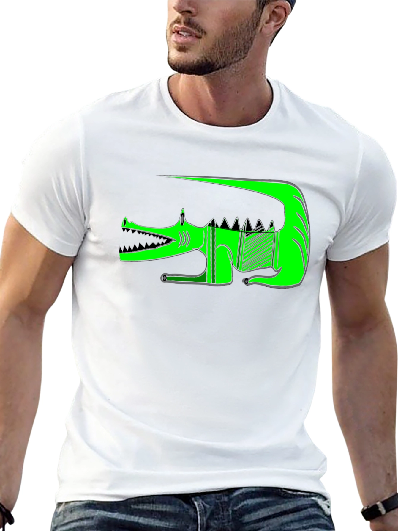 Black Graphic Print T-Shirt - Green Crocodile view 13