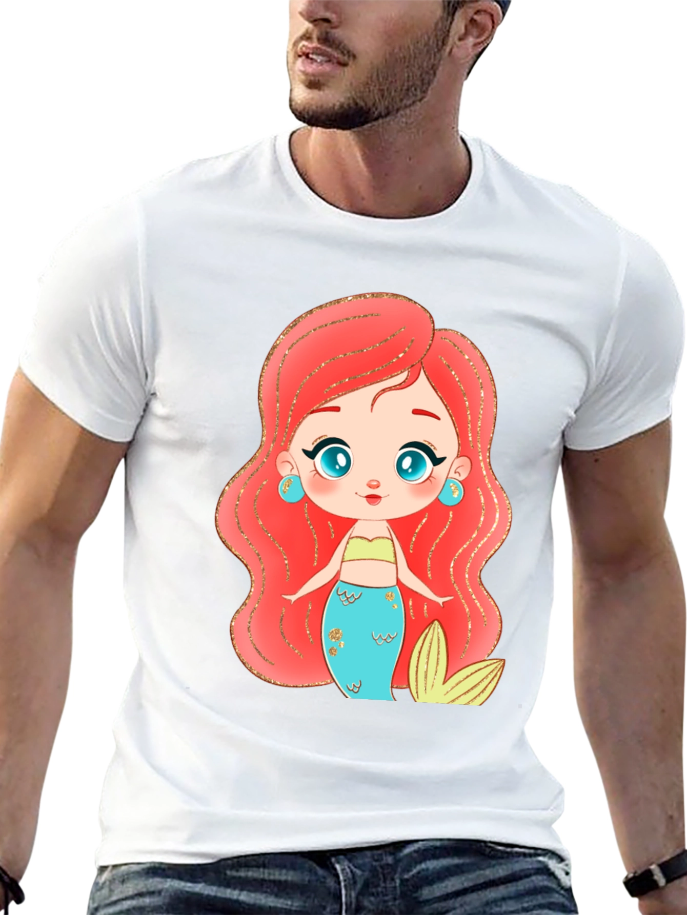 Black Mermaid Cartoon Graphic Black T-Shirt view 13