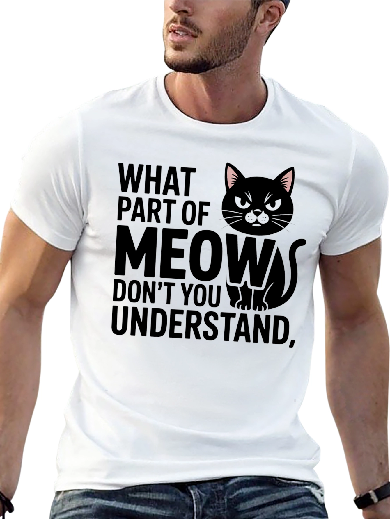 Black Funny Cat Meow Graphic T-Shirt view 13
