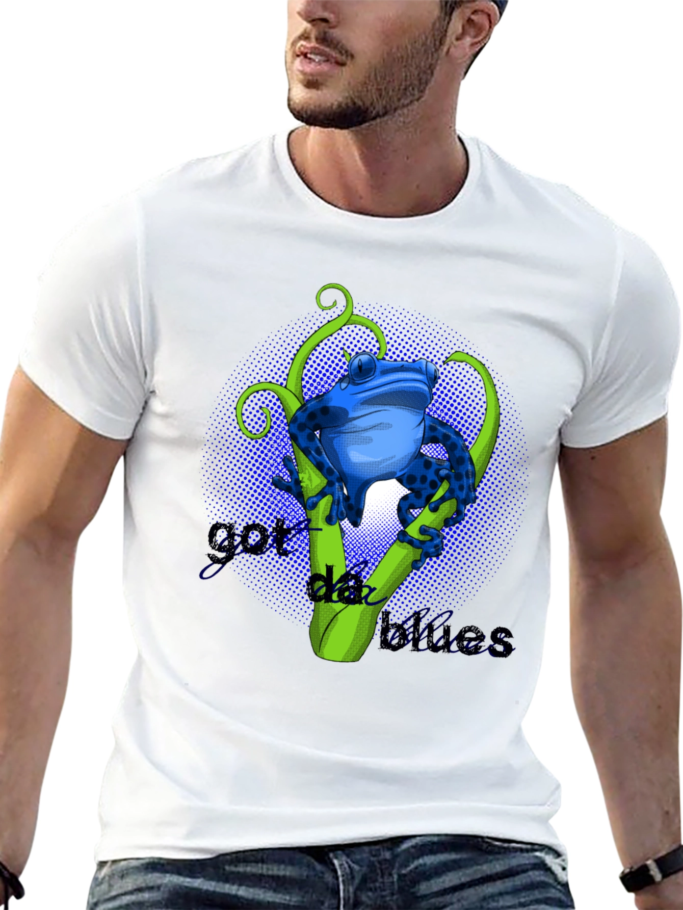 Black Blue Frog Got Da Blues Graphic T-Shirt view 13