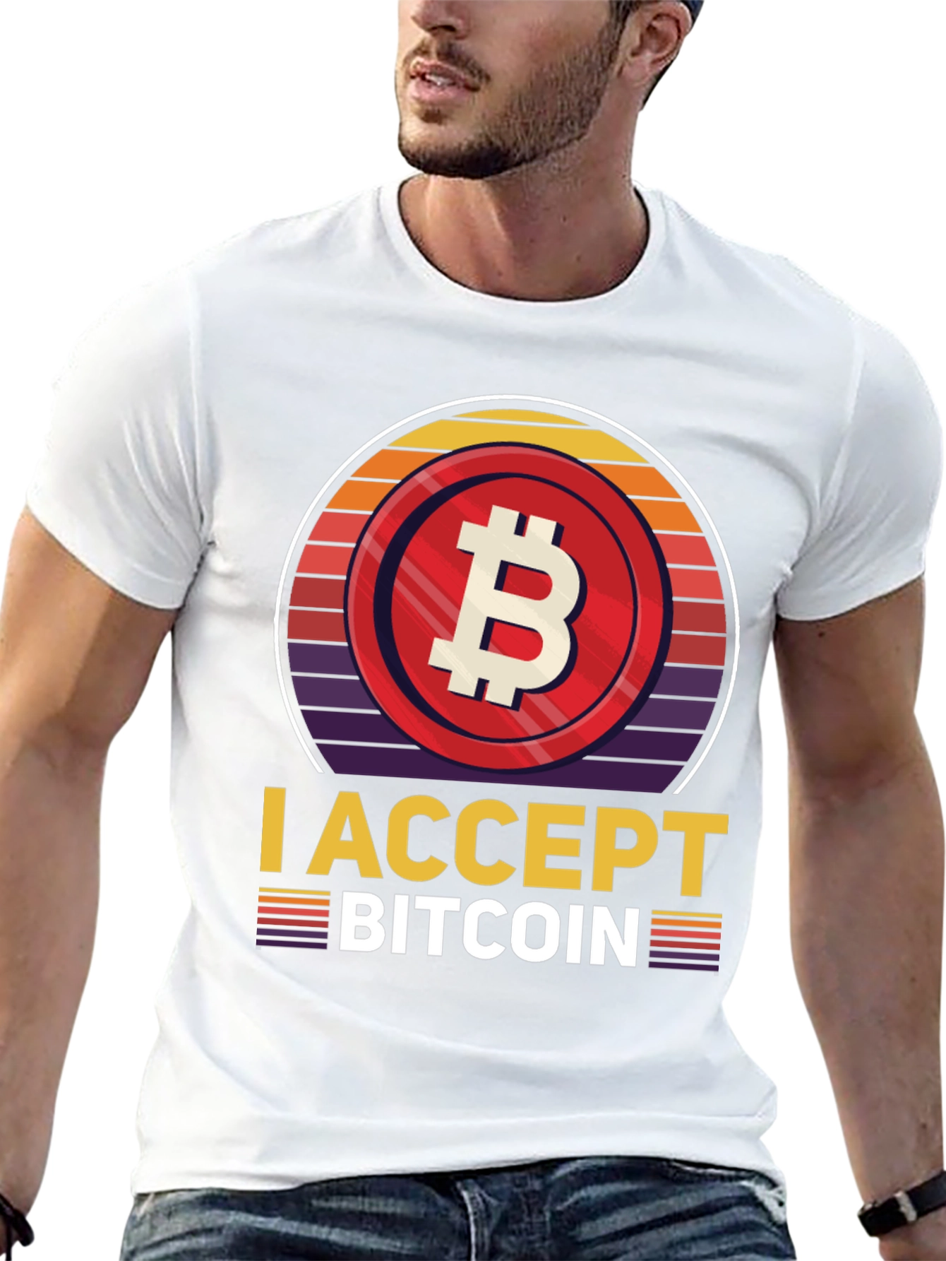 Black I Accept Bitcoin Retro T-Shirt view 13