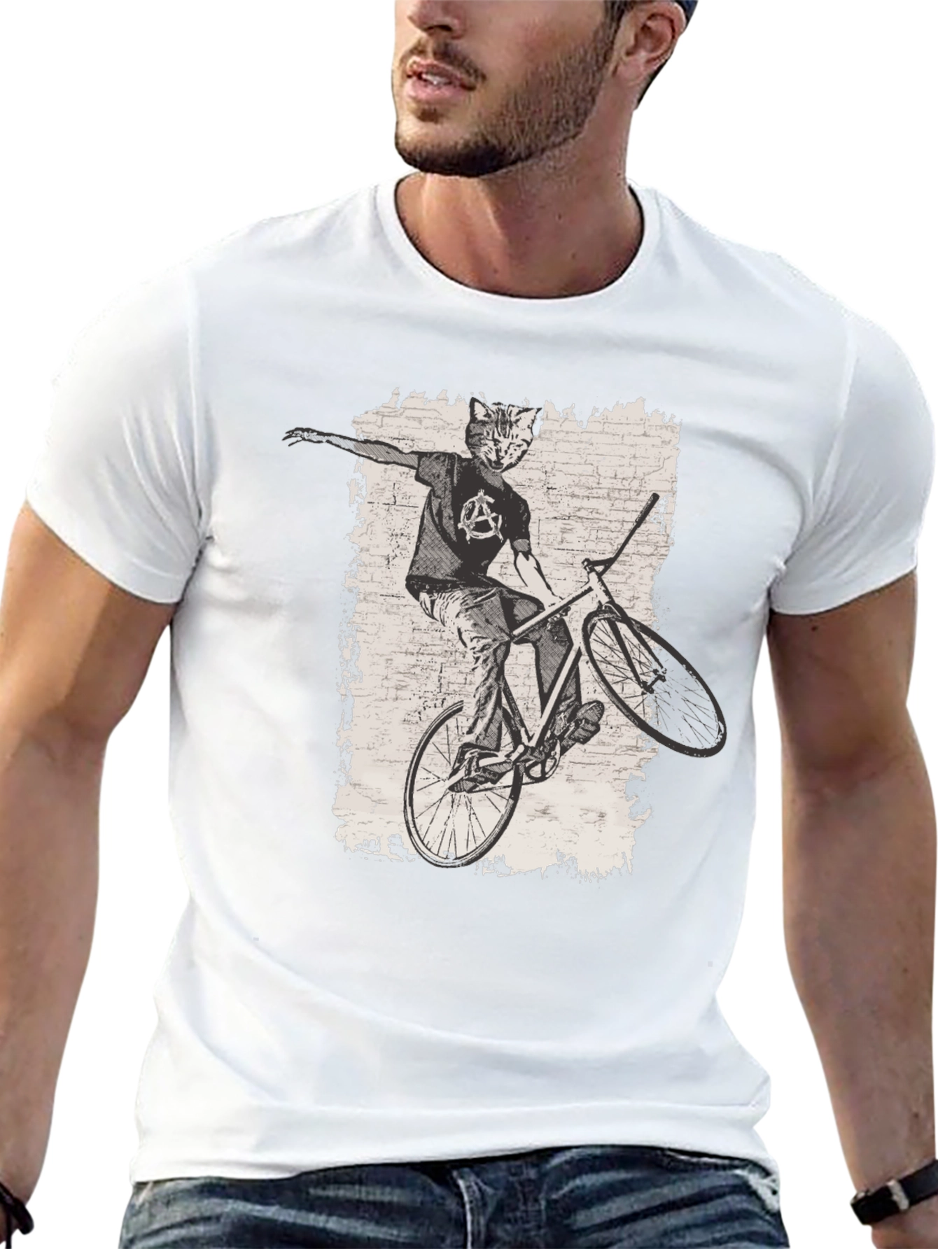 Black Cat Anarchy Biker T-Shirt - Cool Graphic Tee view 13