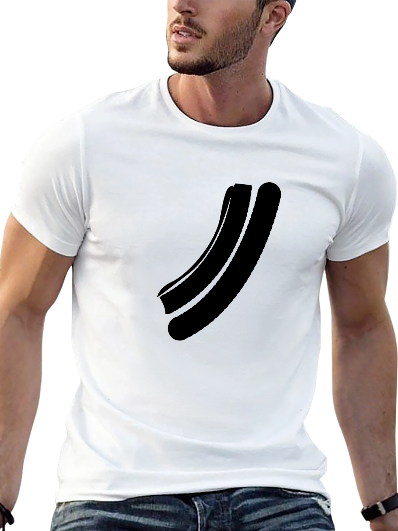Black Minimalist Black Curved Graphic T-Shirt view 13