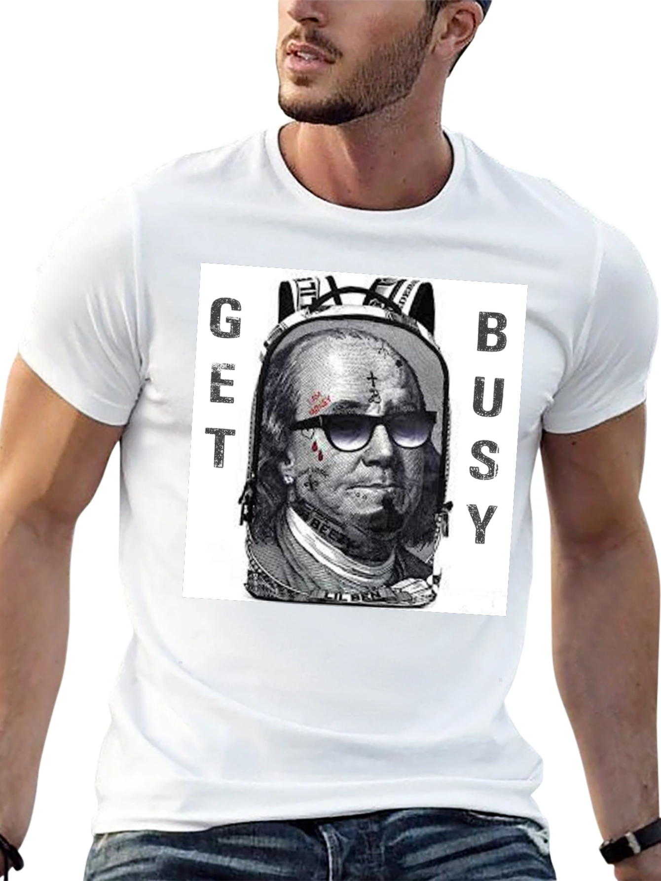 Black Get Busy Graphic T-Shirt - Unique Design view 13