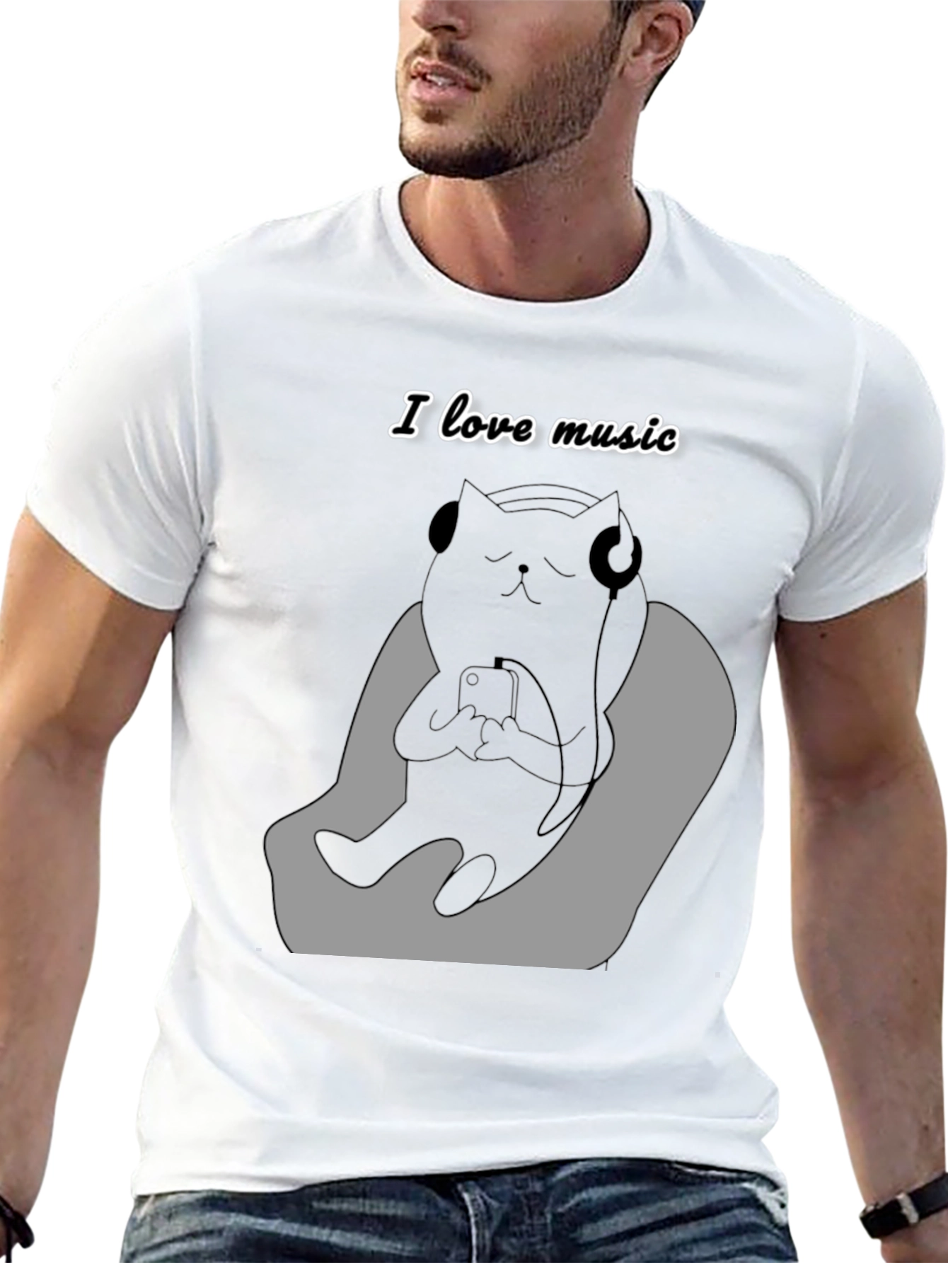 Black Cool Cat Music Lover Graphic Tee view 13