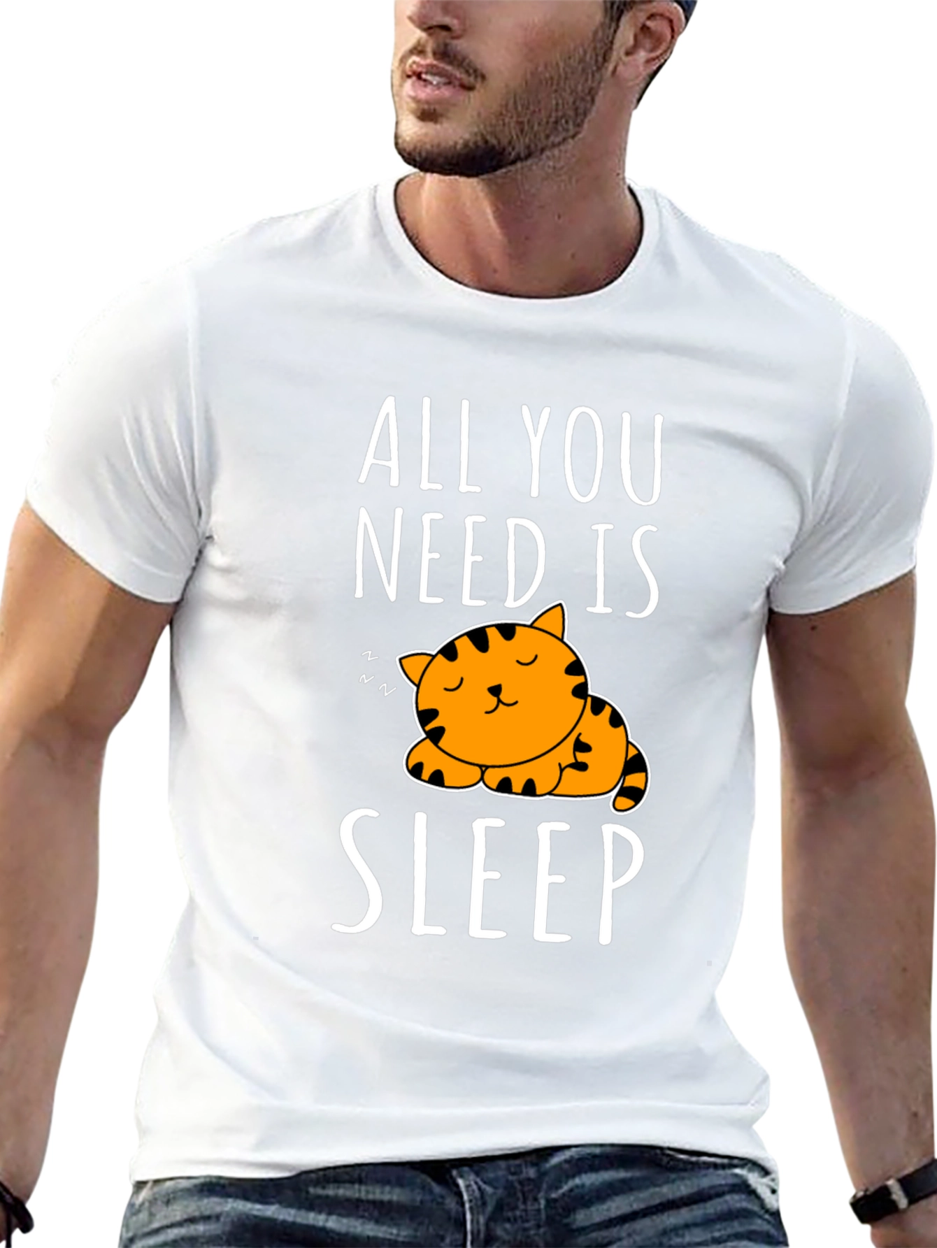 Black All You Need Is Sleep - Cute Cat Graphic T-Shirt view 13