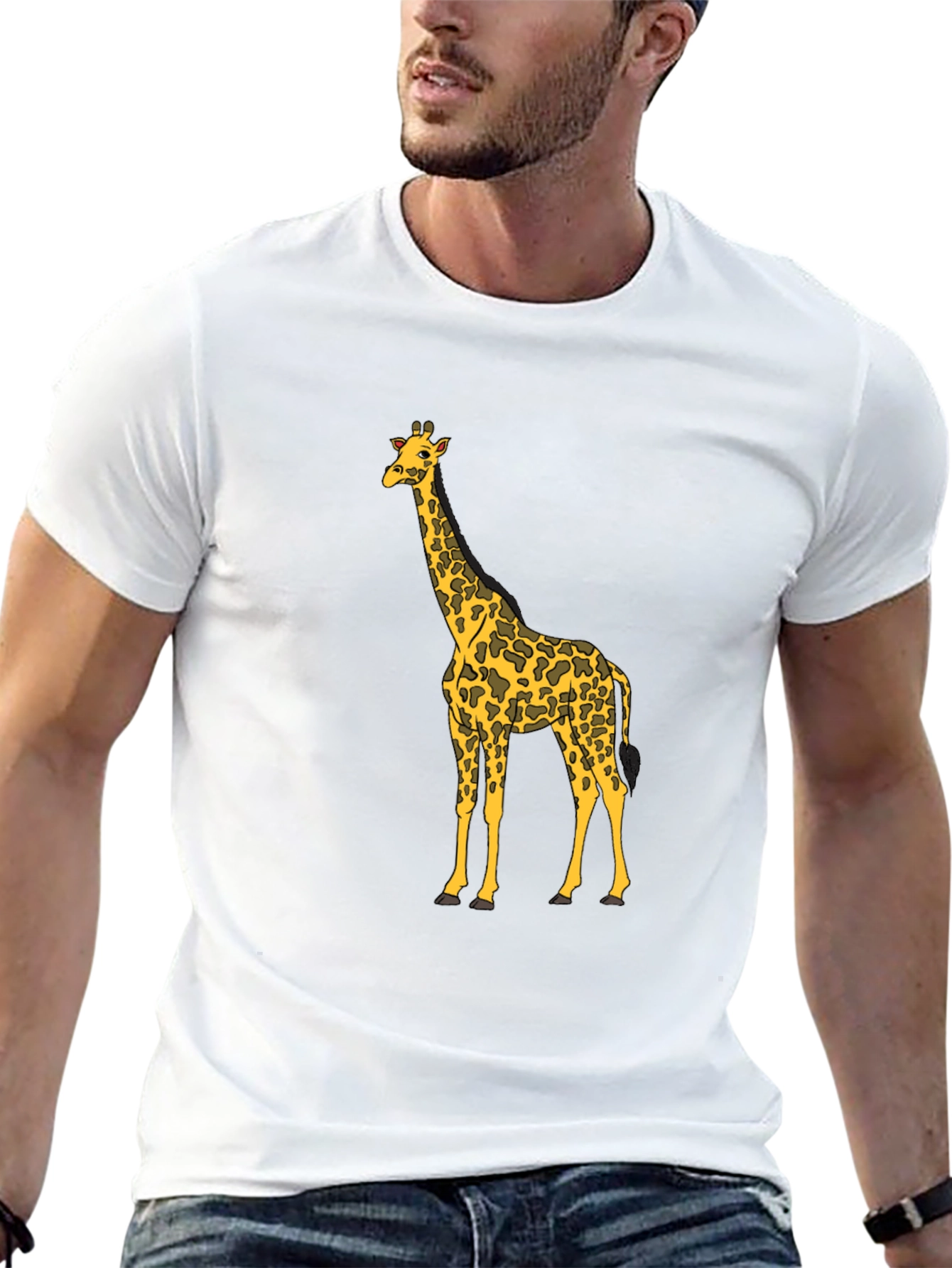 Black Giraffe Print Black T-Shirt, Animal Lover Tee view 13