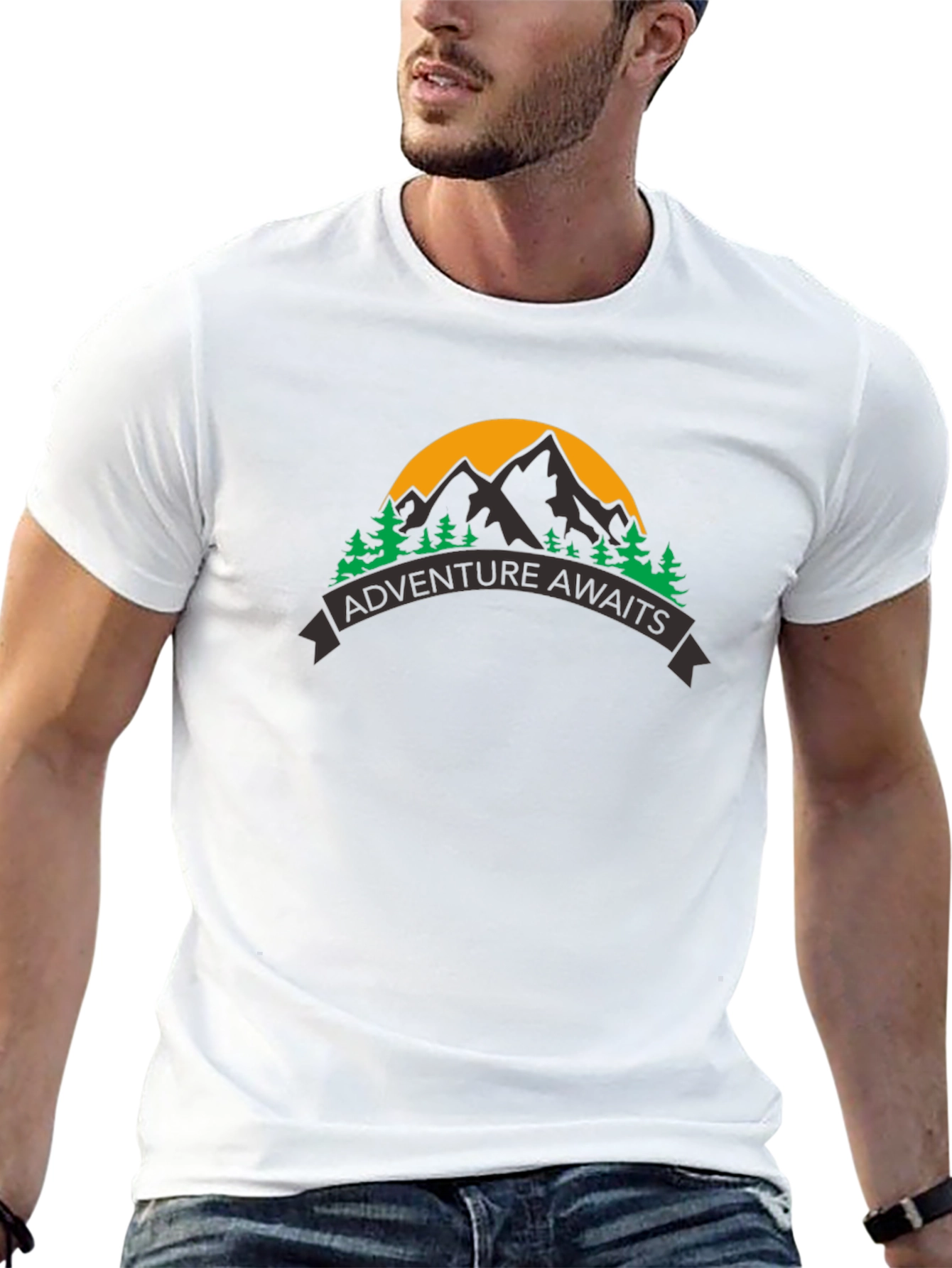 Black Adventure Awaits Graphic Tee - Mountain Scene view 13