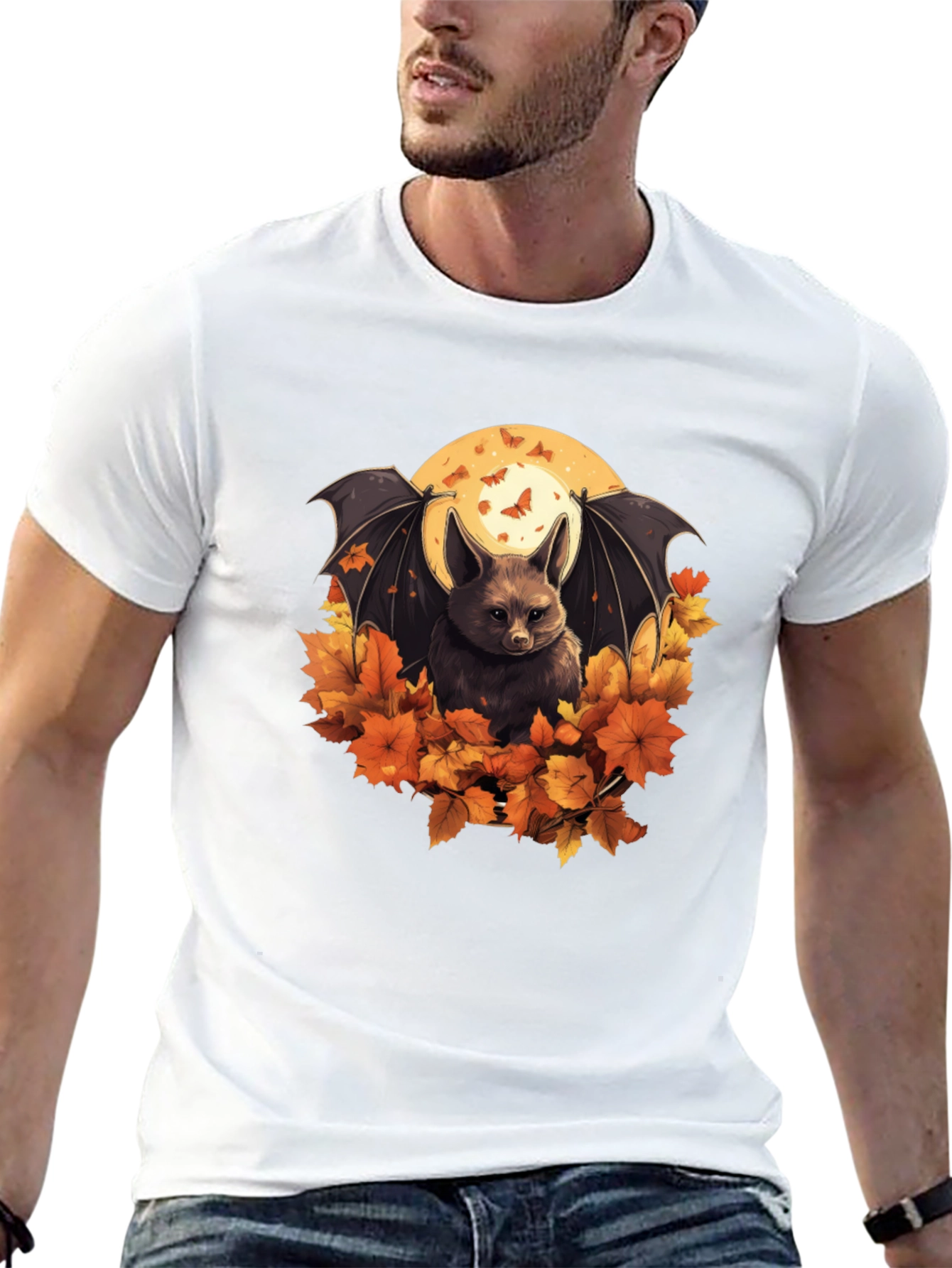 Black Autumn Bat Graphic Tee - Spooky Season Shirt view 13