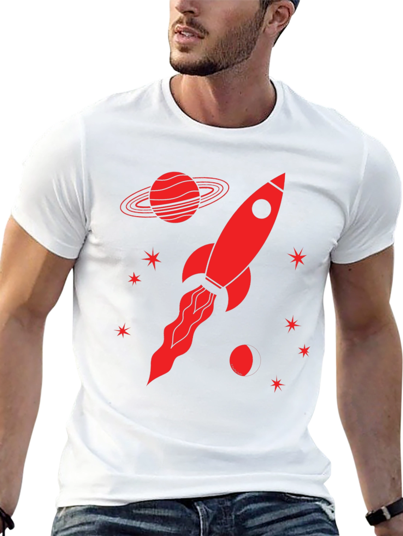 Black Rocket Planet Graphic T-Shirt - Black view 13
