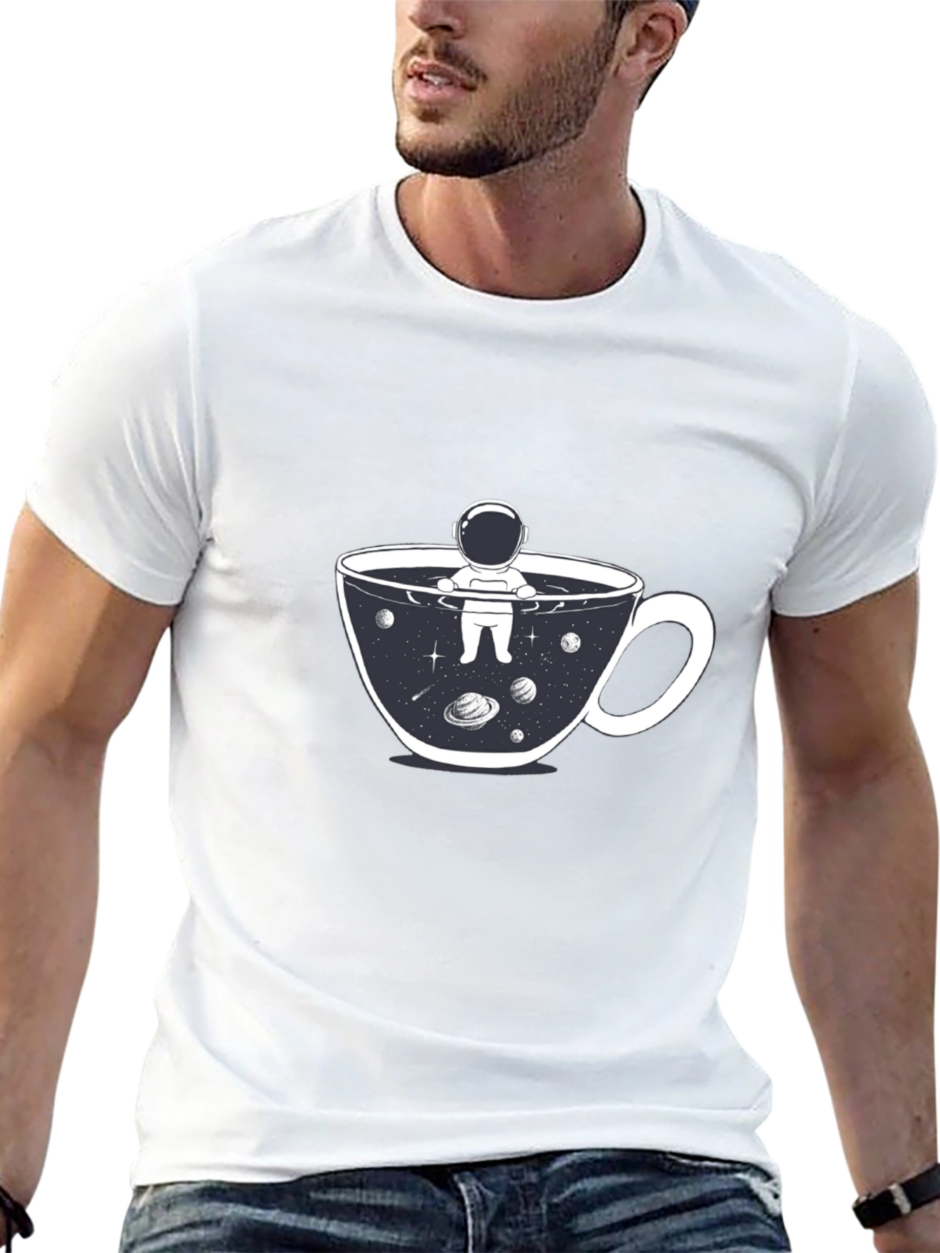 Black Astronaut Coffee Cup T-Shirt - Space Lover Tee view 13