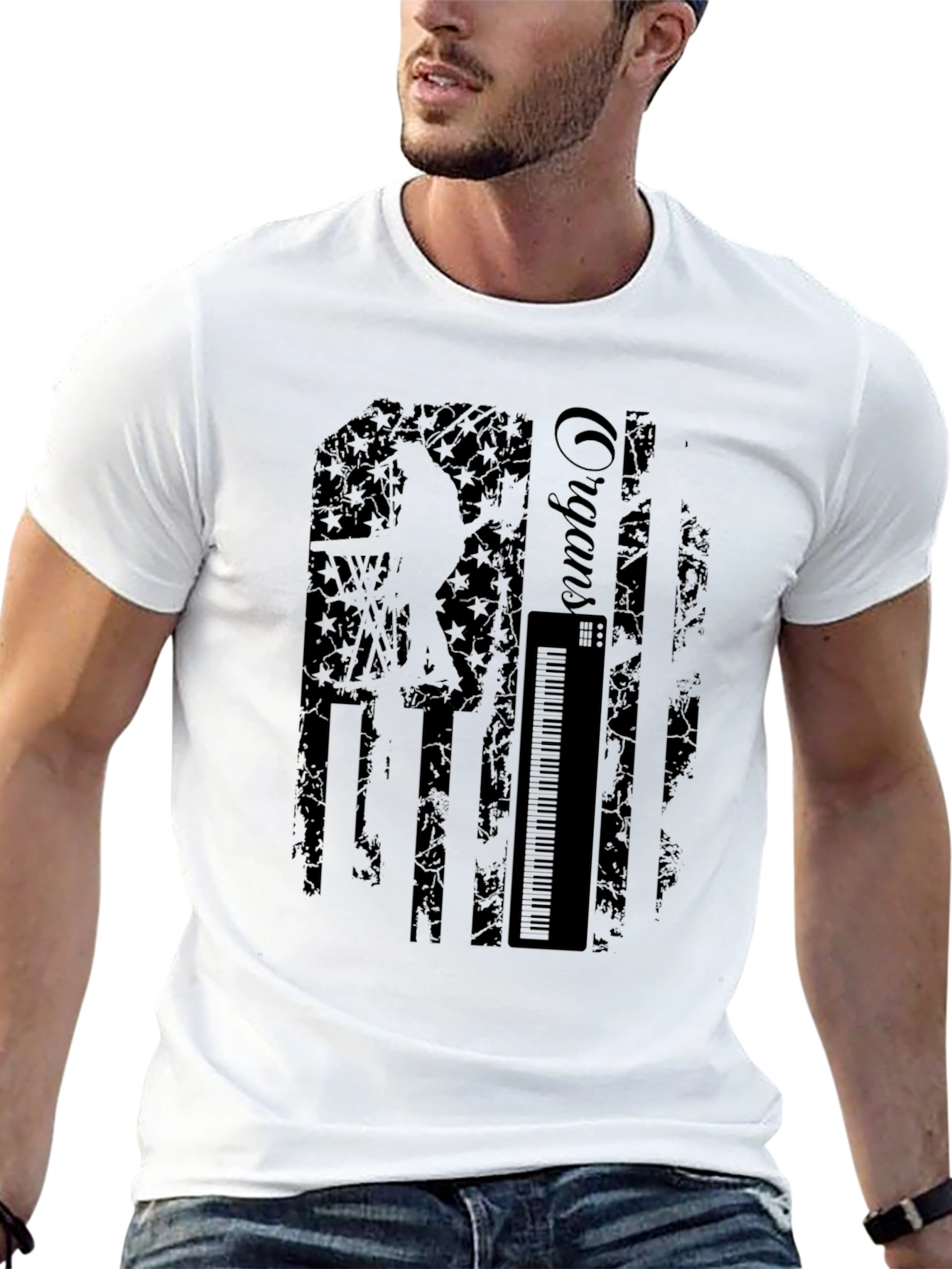 Black Organist American Flag Style Black T-Shirt view 13