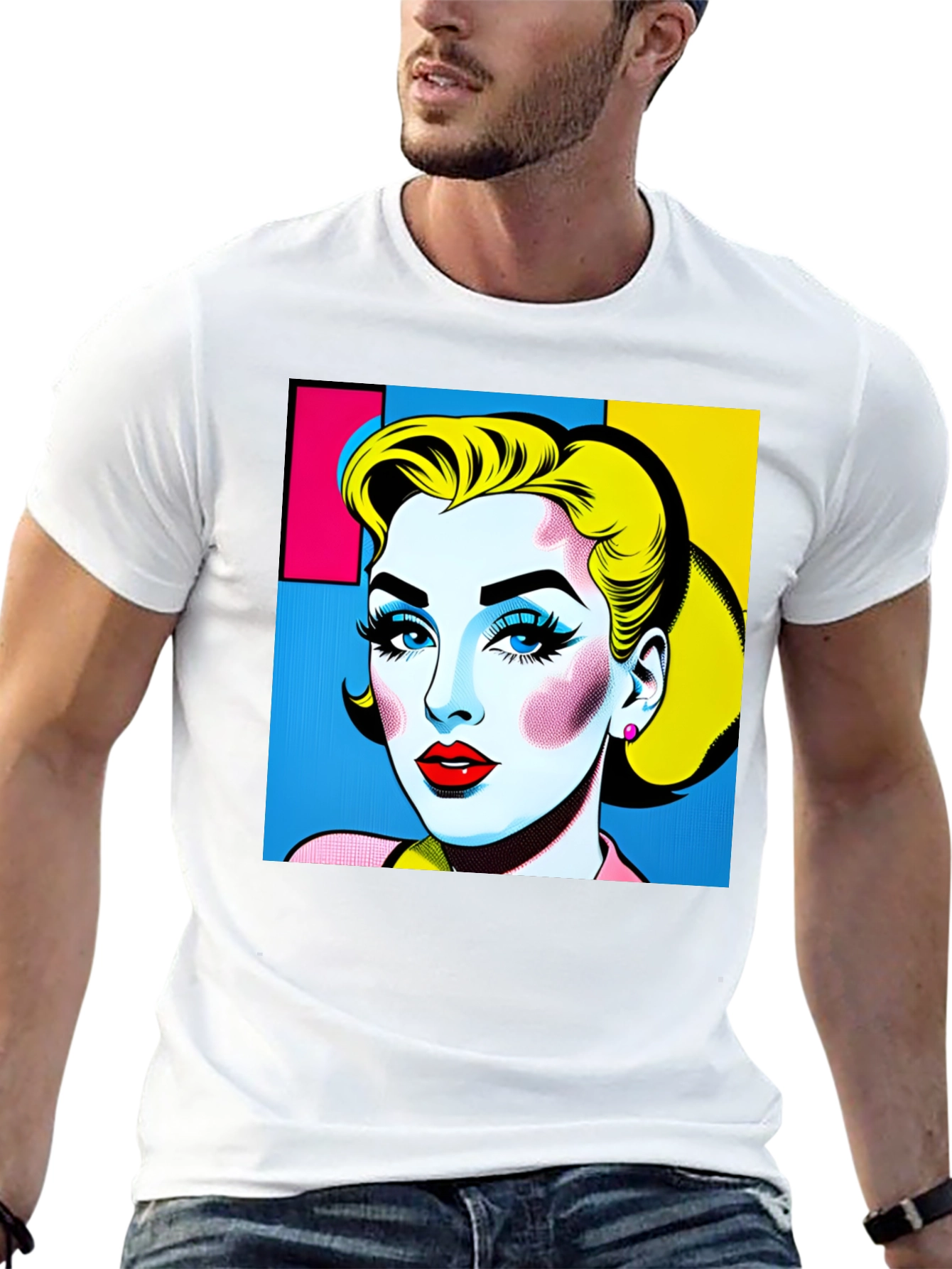 Black Pop Art Woman Graphic Black T-Shirt view 13