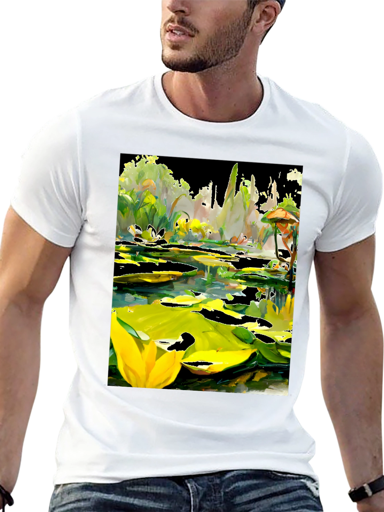 Black Lily Pond T-Shirt - Unique Artistic Design view 13