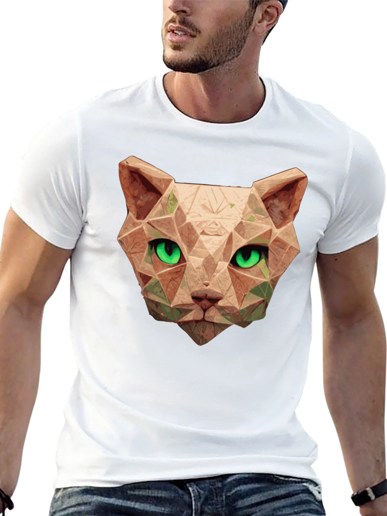Black Geometric Cat Head T-Shirt - Stylish Graphic Tee view 13