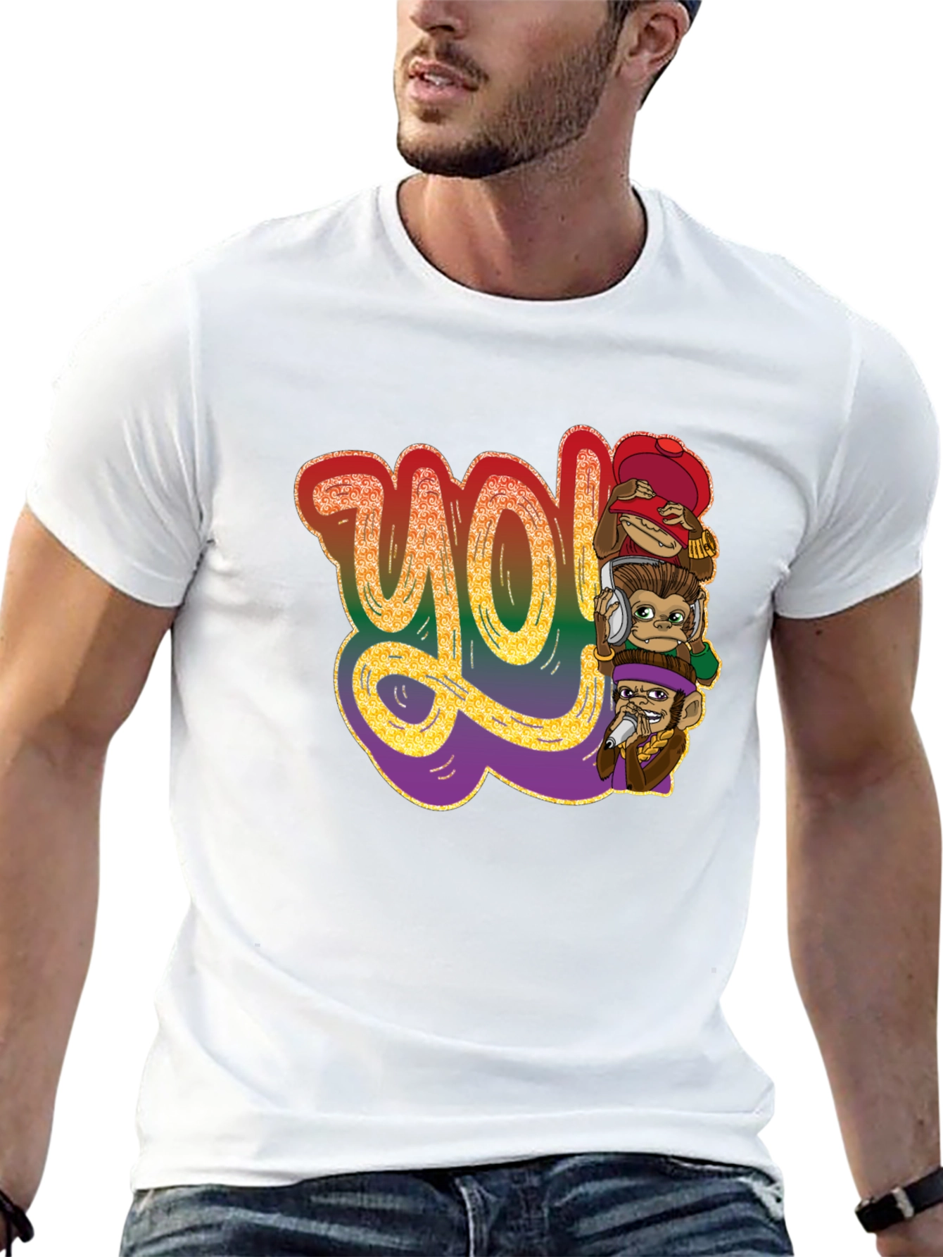 Black Yo! Monkey Stack Graphic T-Shirt view 13