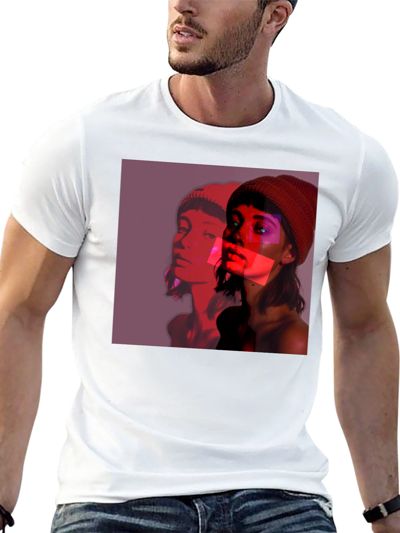 Abstract Portrait Graphic Tee - Black Crew Neck - 13