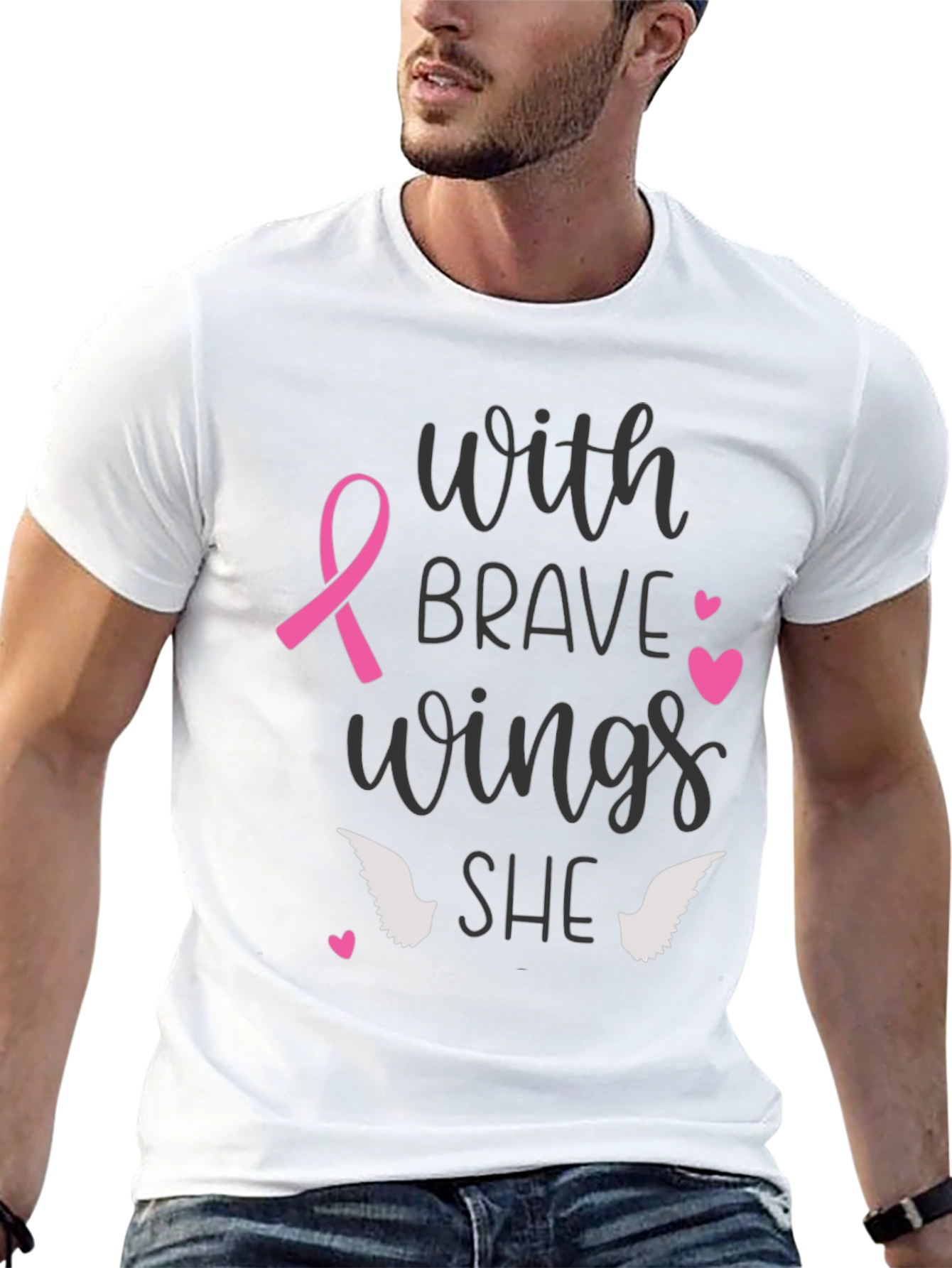 Black Brave Wings Breast Cancer Awareness T-Shirt view 13