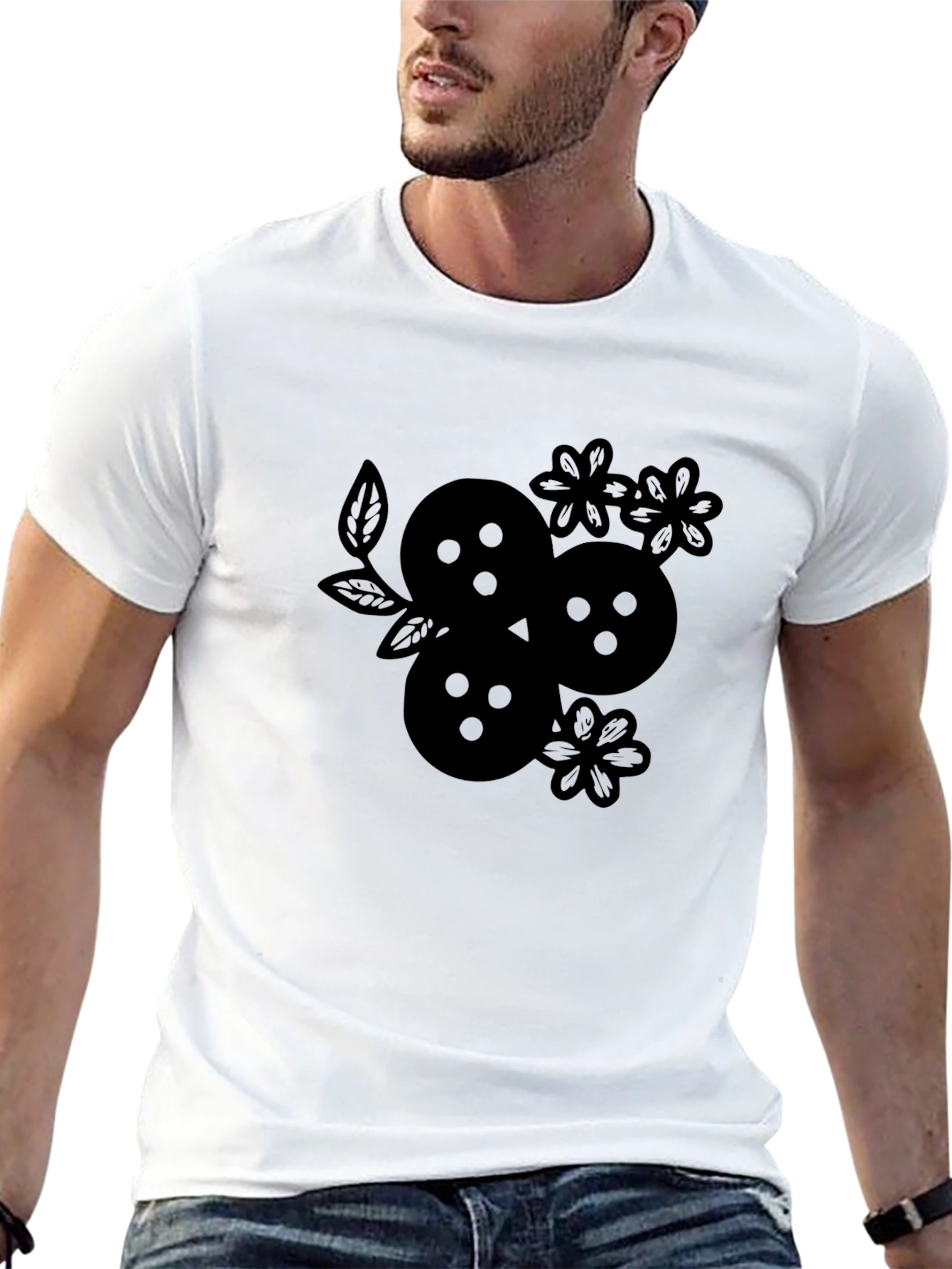 Black Black Graphic Tee - Floral Fruit Design view 13