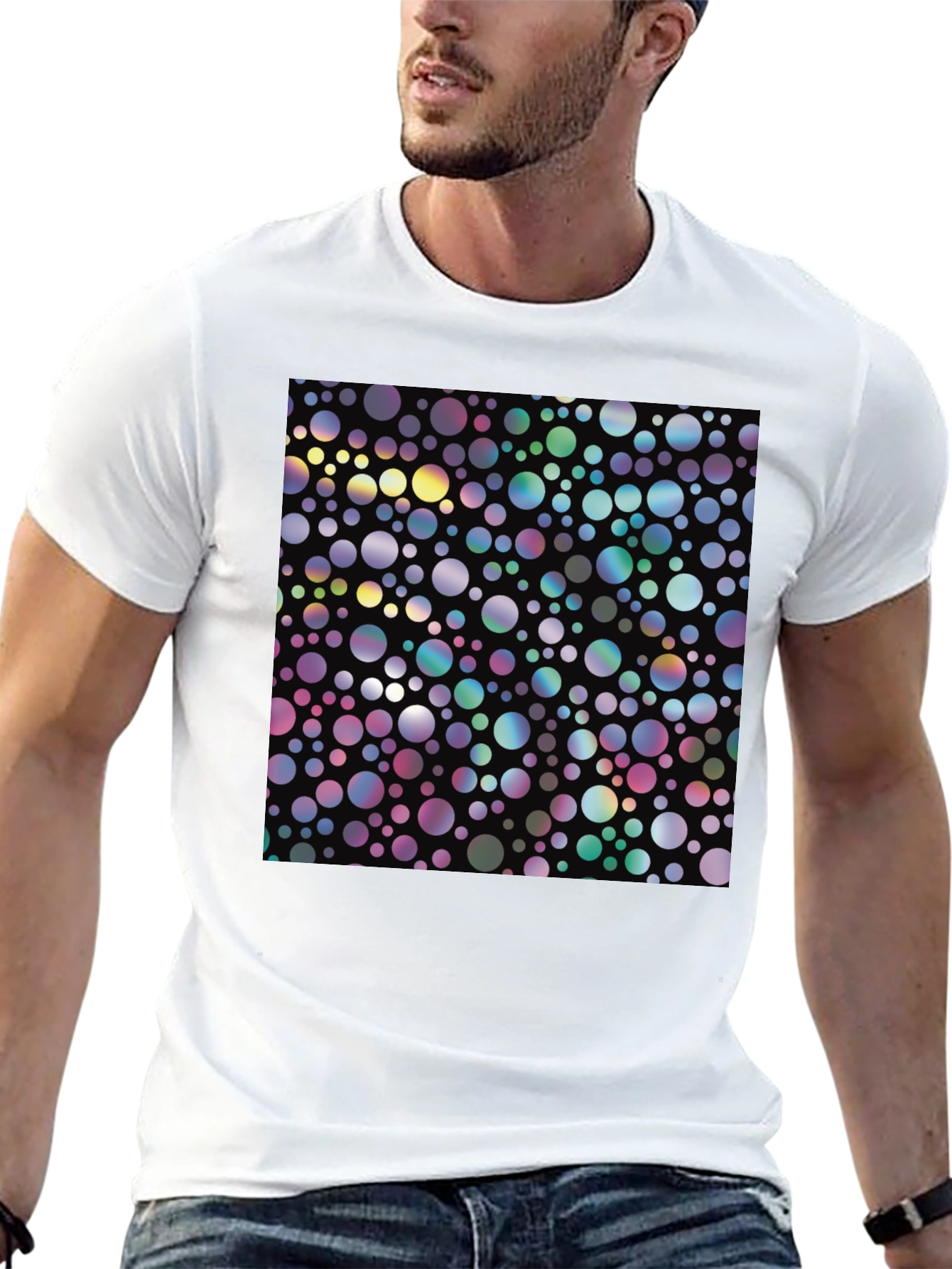 Black Colorful Circle Pattern Black T-Shirt view 13