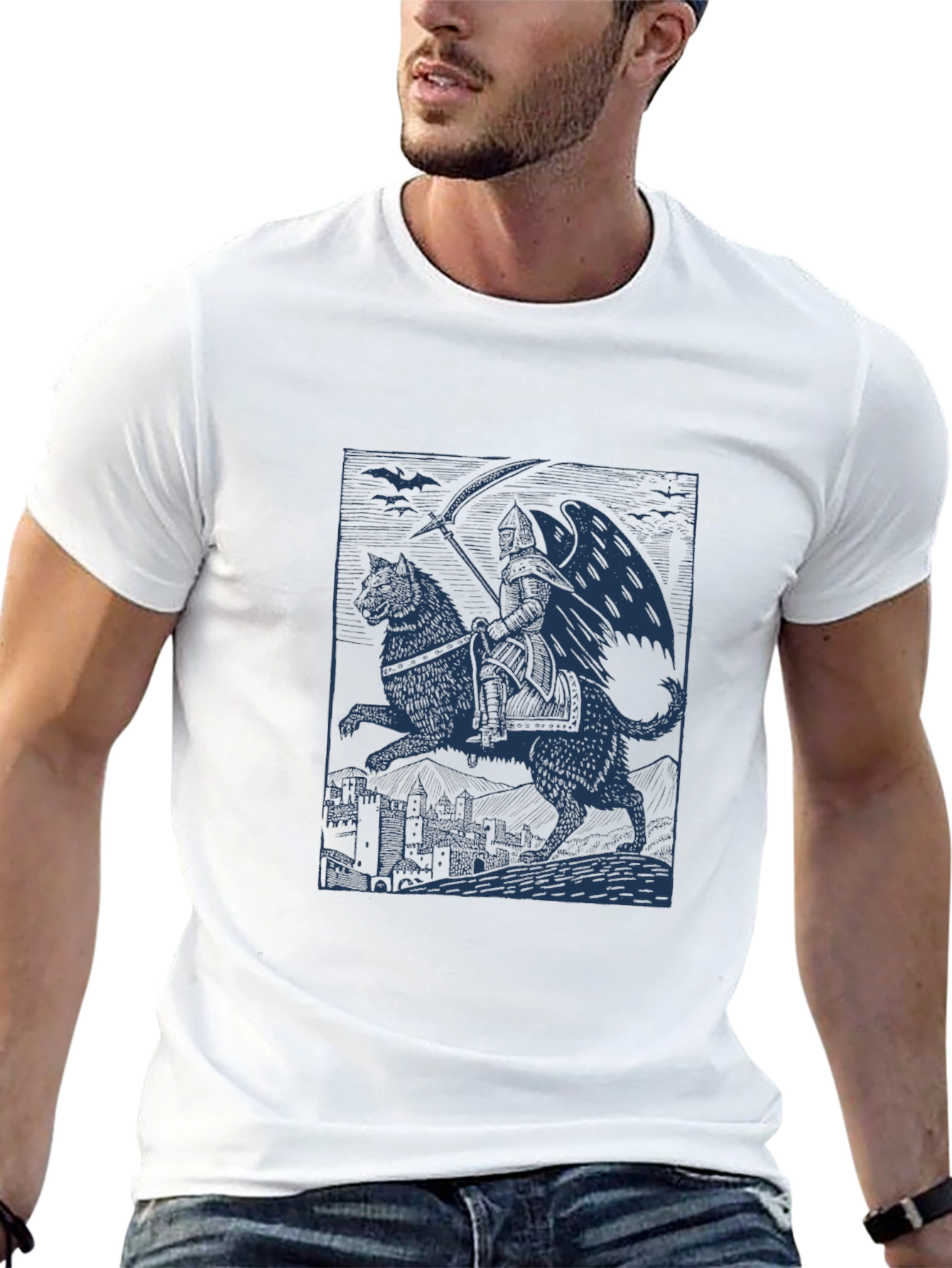 Grim Reaper Wolf Rider Graphic Tee - Black Cotton - 13