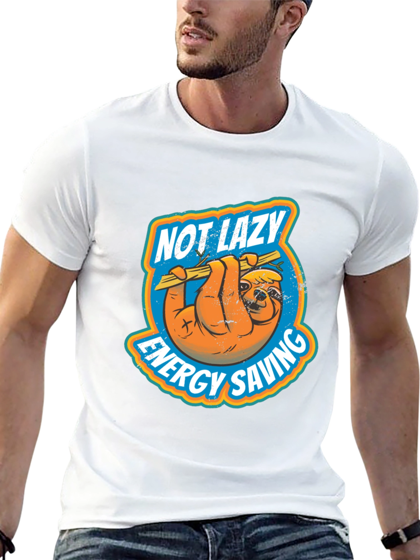 Black Not Lazy Energy Saving Sloth Graphic T-Shirt view 13