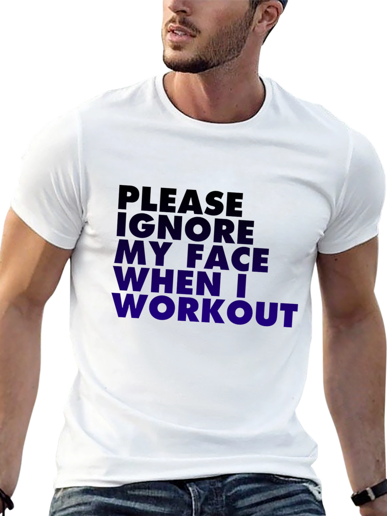 Black Funny Workout T-Shirt - Please Ignore My Face view 13