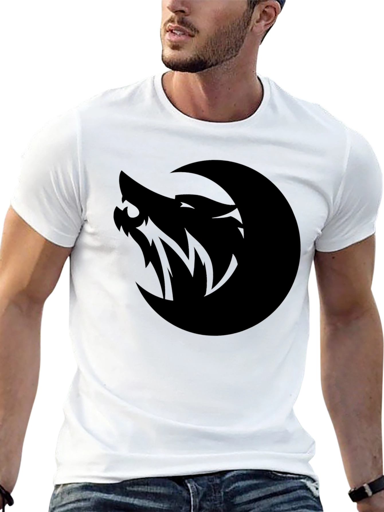 Black Wolf Moon Graphic Tee - Black Cotton T-Shirt view 13