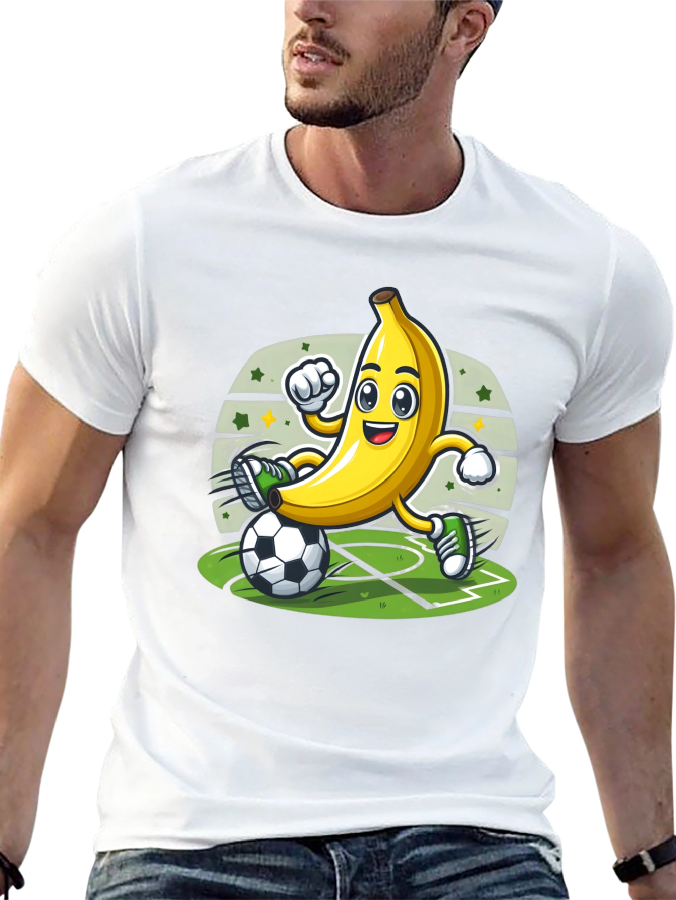 Black Funny Banana Soccer Player T-Shirt view 13