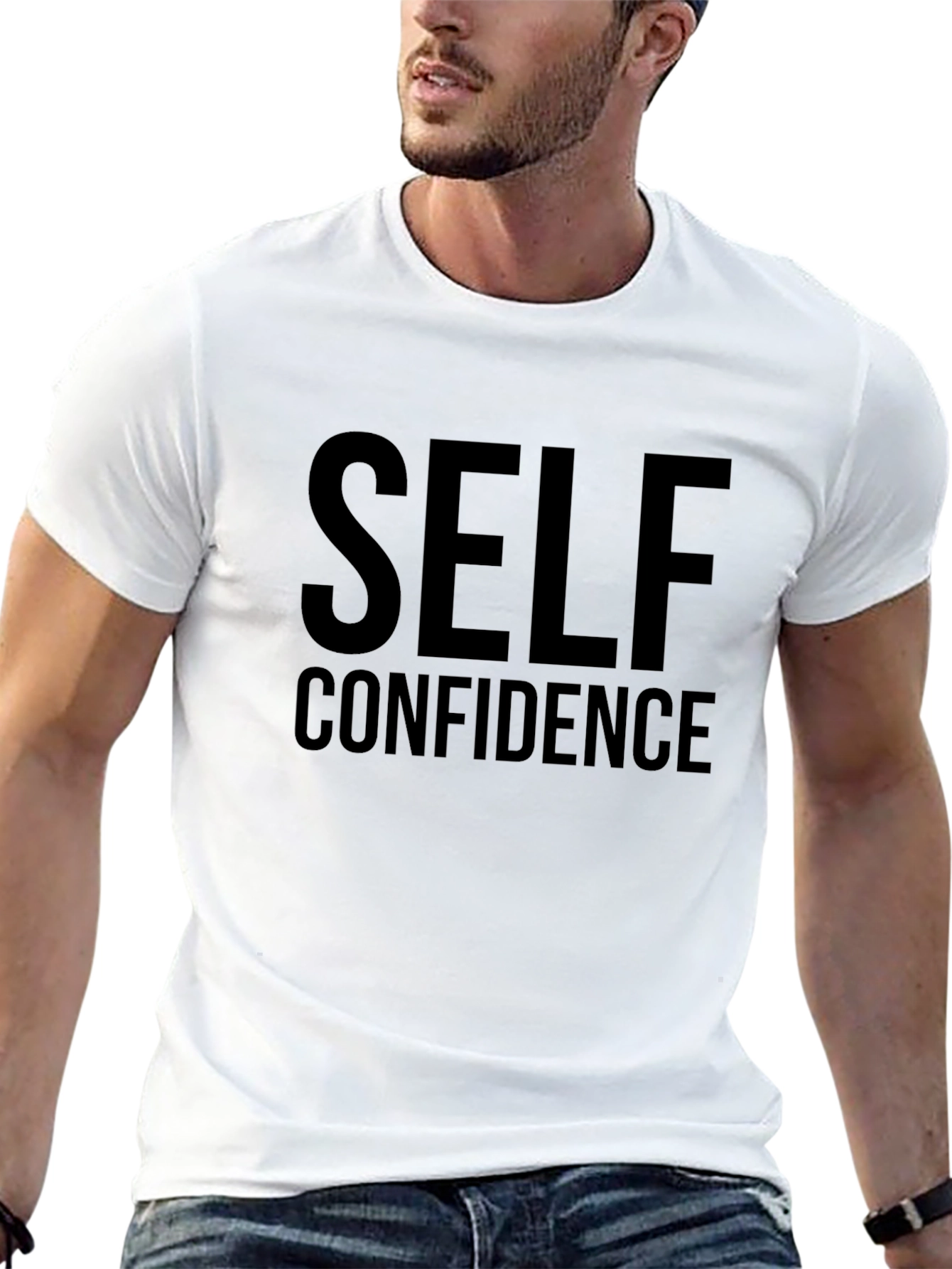 Black Self Confidence Graphic Tee - Black Cotton T-Shirt view 13