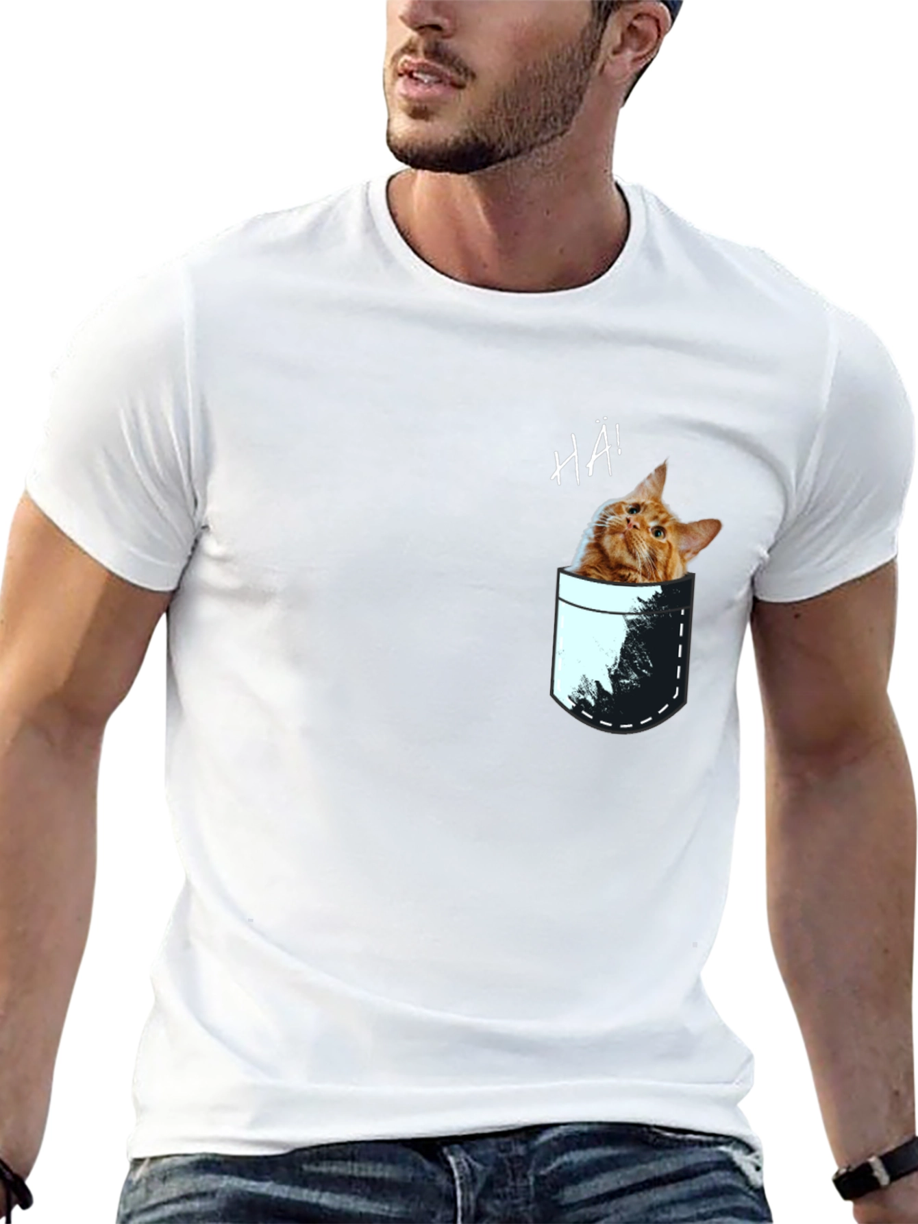 Black Cat Pocket Graphic Tee - Quirky Men's T-Shirt view 13
