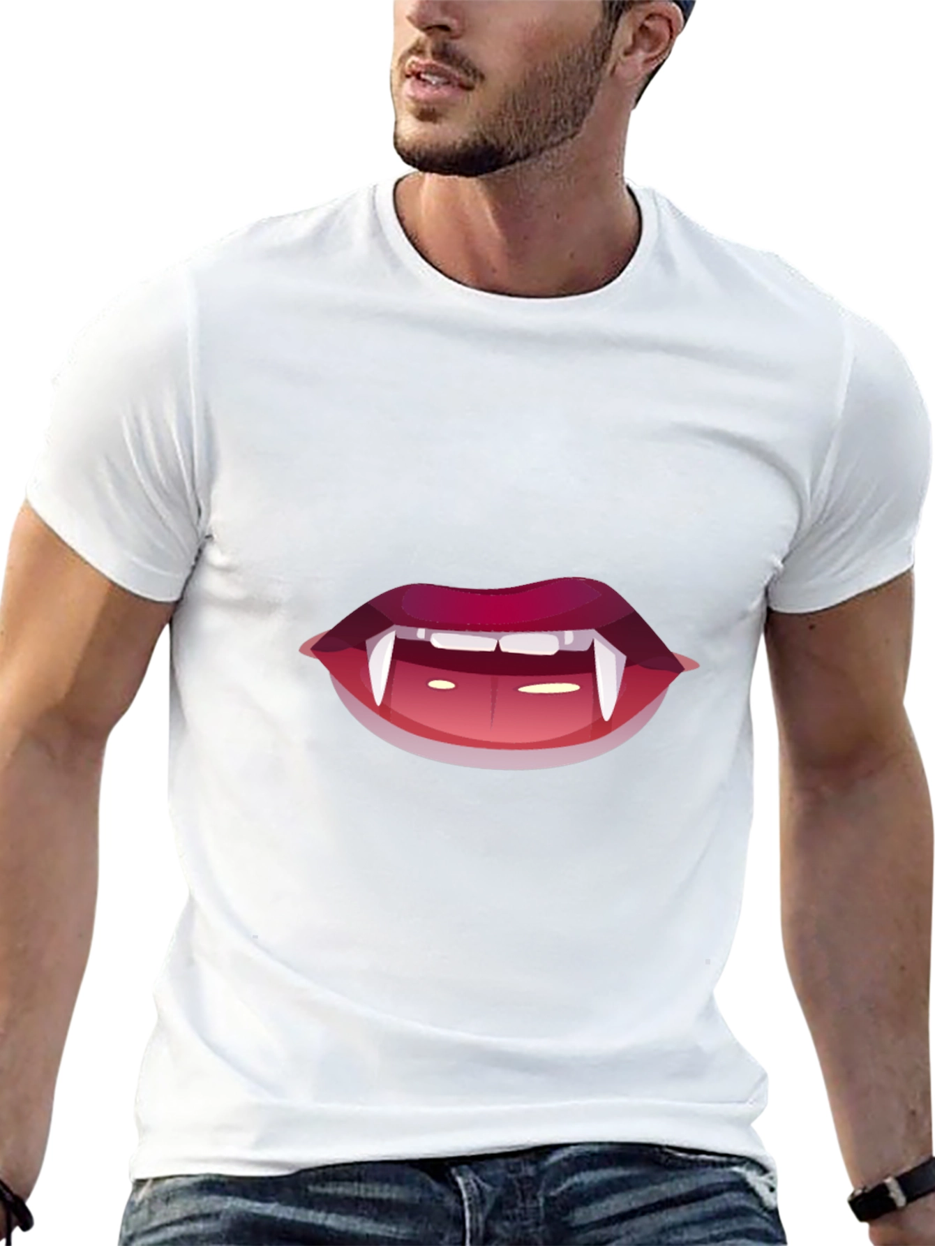 Black Vampire Lips Graphic Tee - Black Cotton T-Shirt view 13