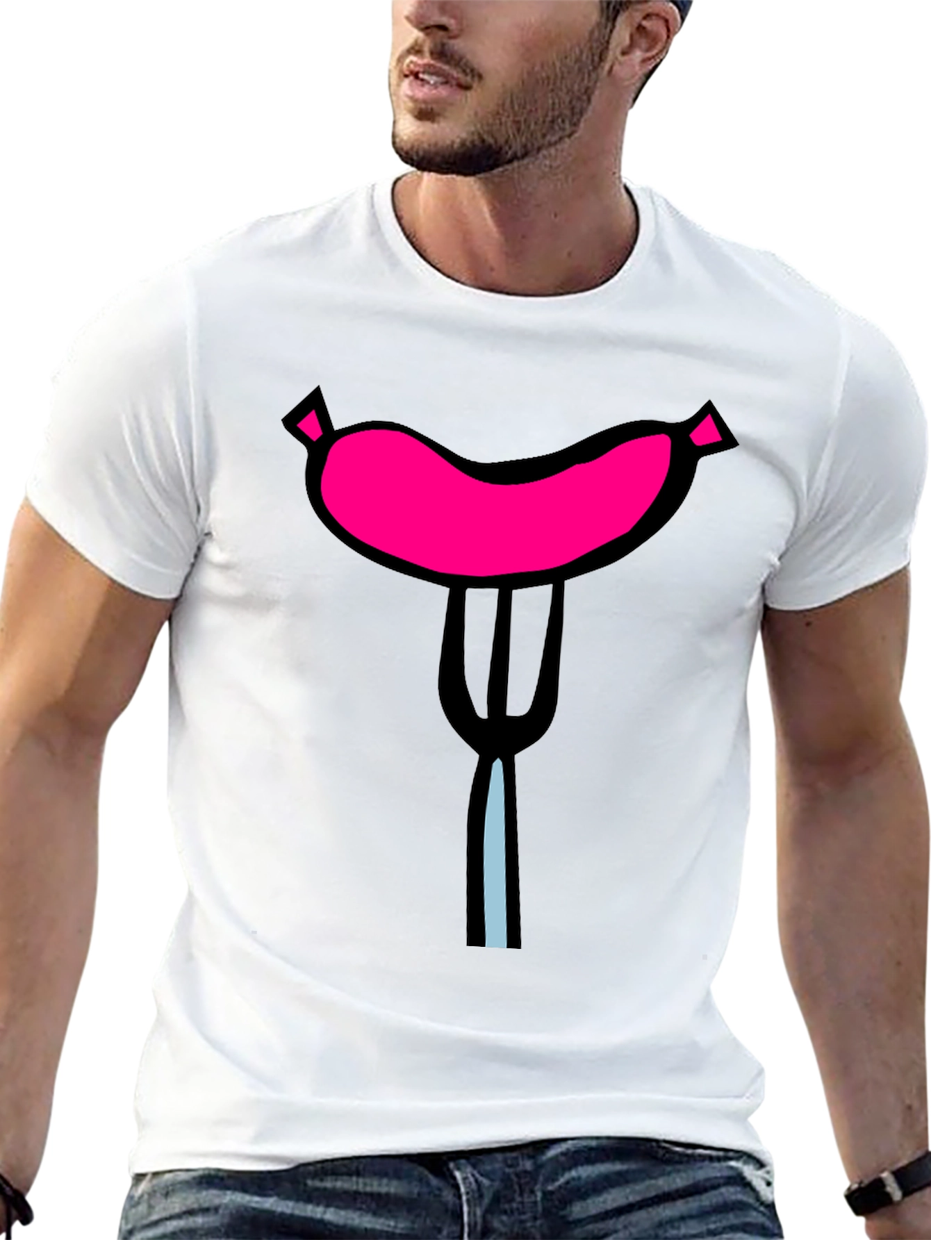 Black Funny Sausage on Fork Black T-Shirt view 13
