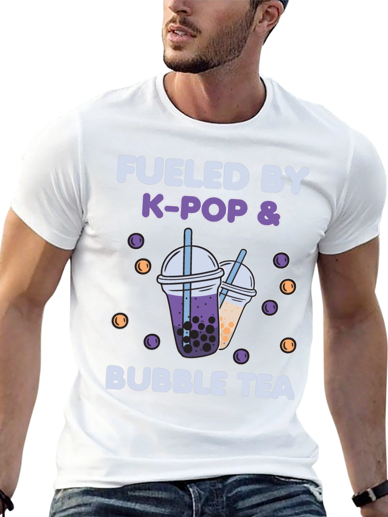 Black Fueled by K-Pop & Bubble Tea Graphic T-Shirt view 13