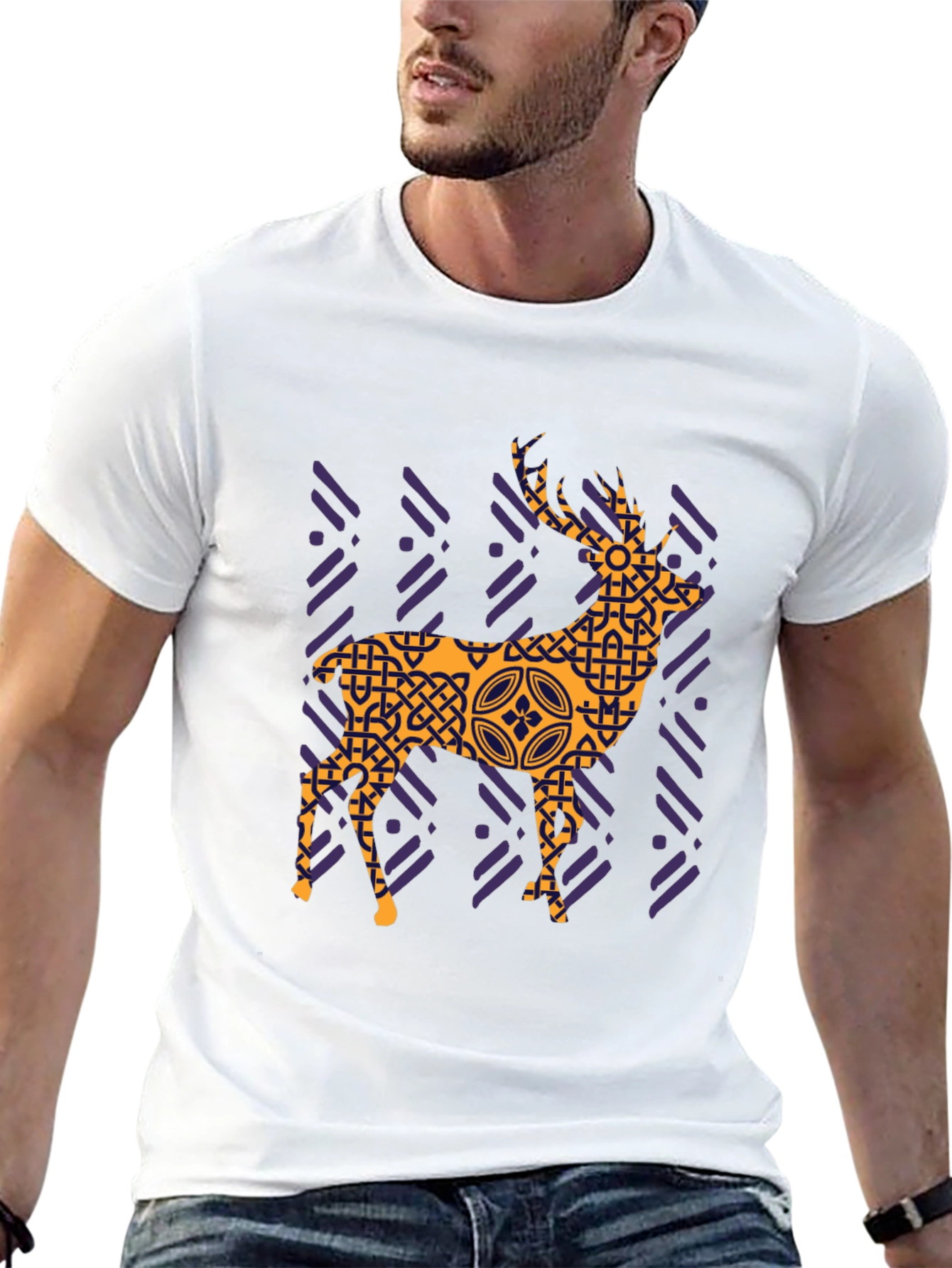 Black Geometric Deer Graphic Tee - Black view 13