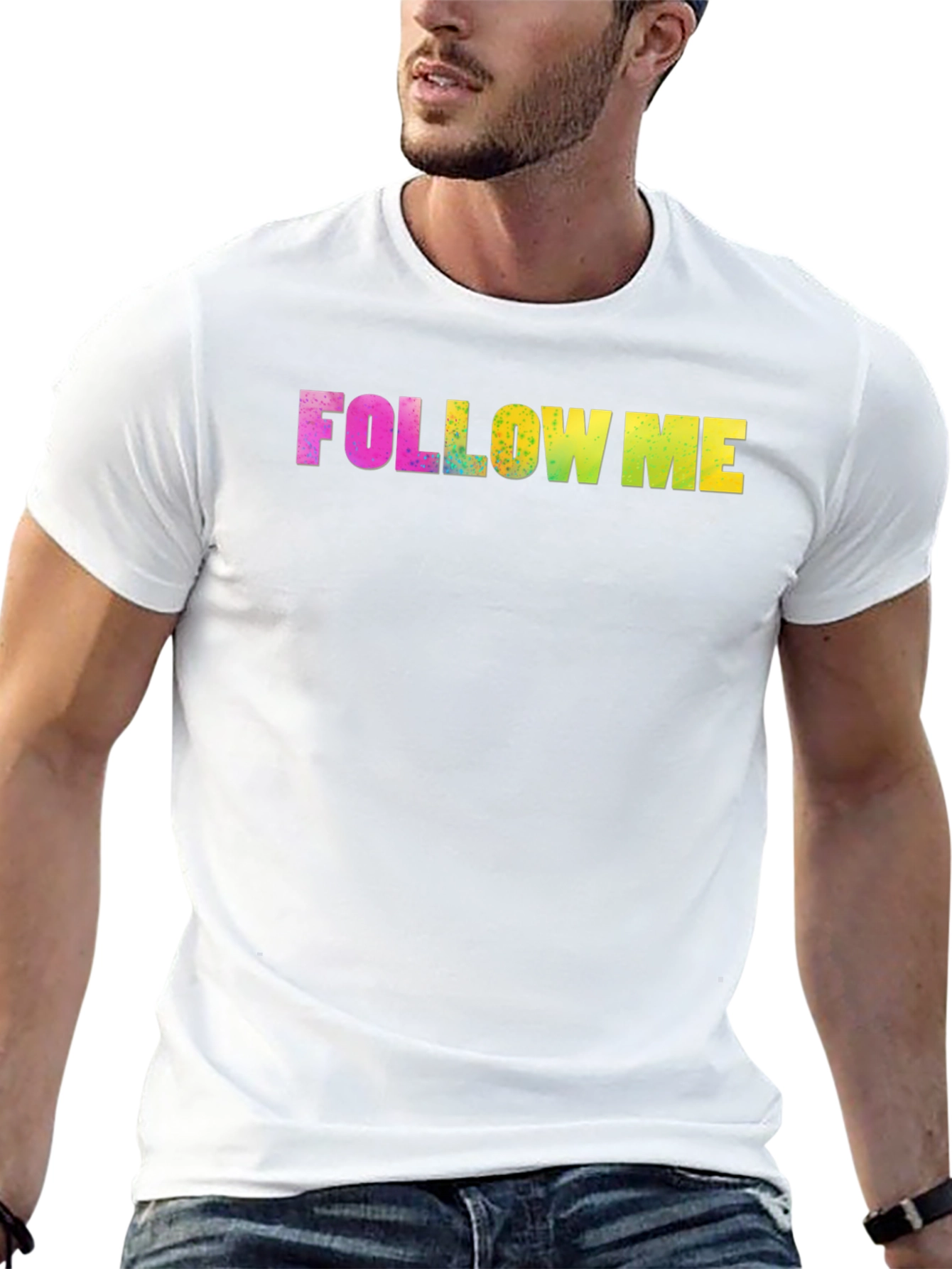 Black Follow Me Rainbow Text Black Tee view 13