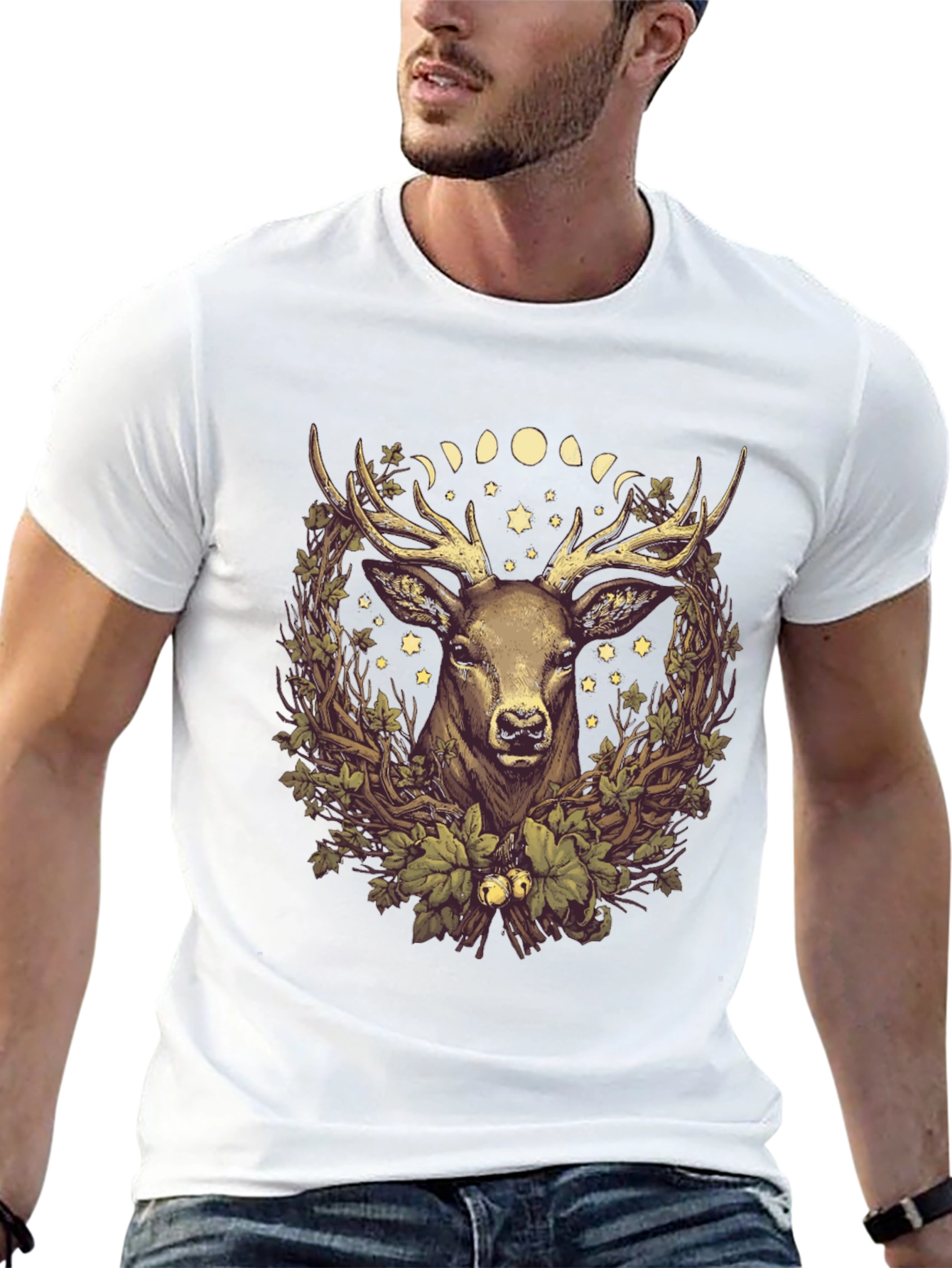 Black Deer & Moon Phases Graphic Tee view 13