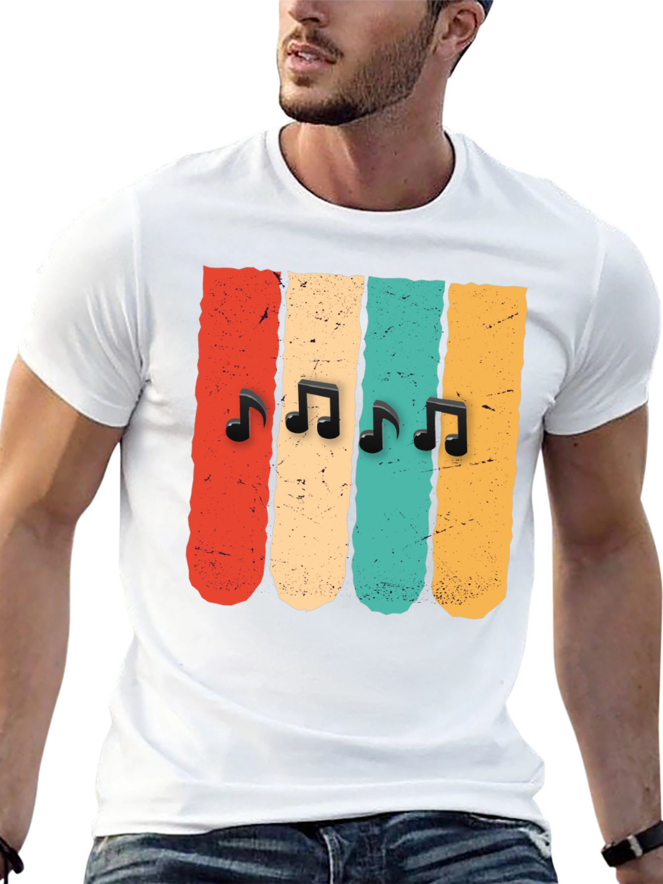 Black Retro Music Notes T-Shirt view 13