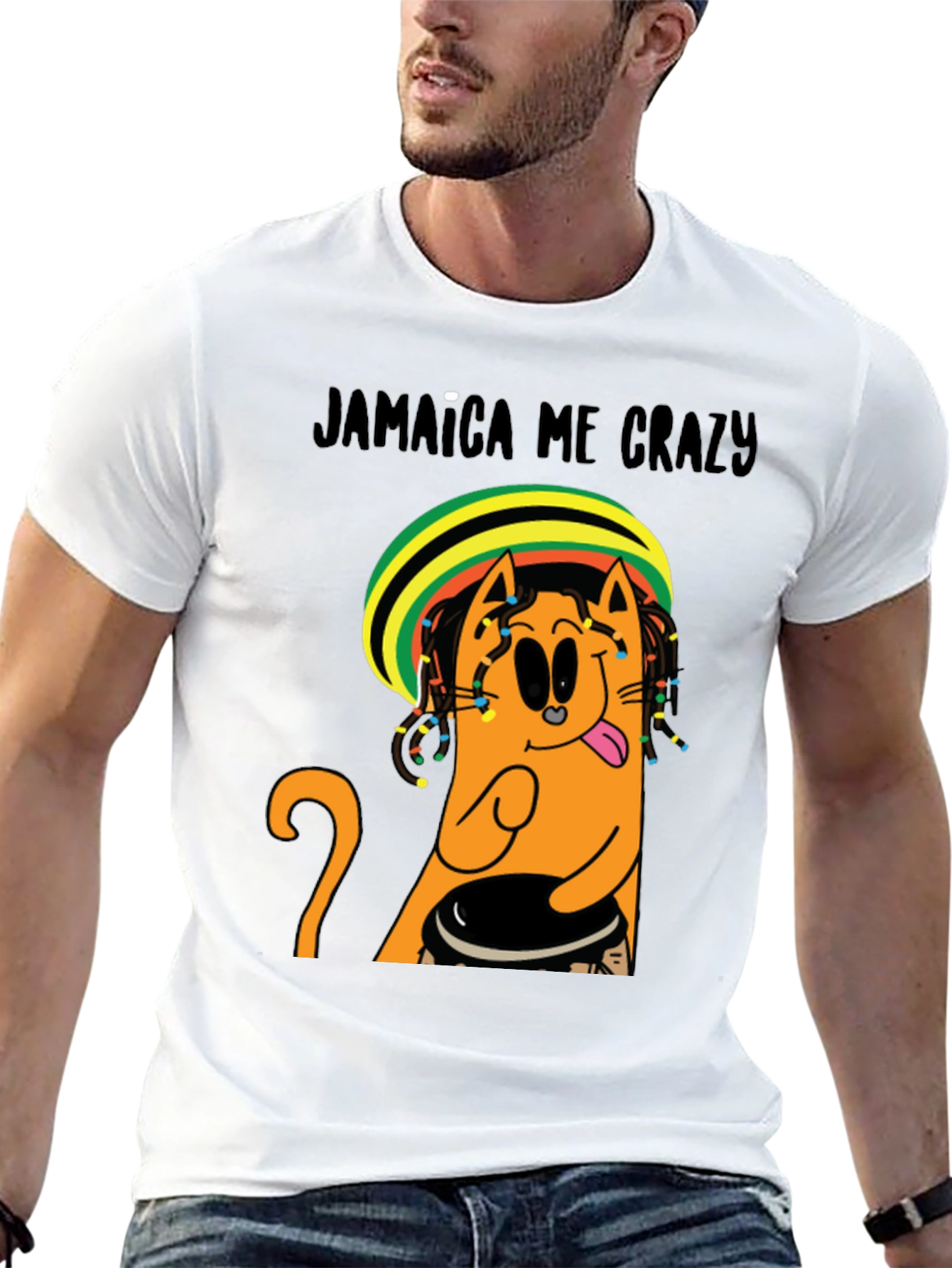 Black Jamaica Me Crazy T-Shirt - Cat Reggae Design view 13